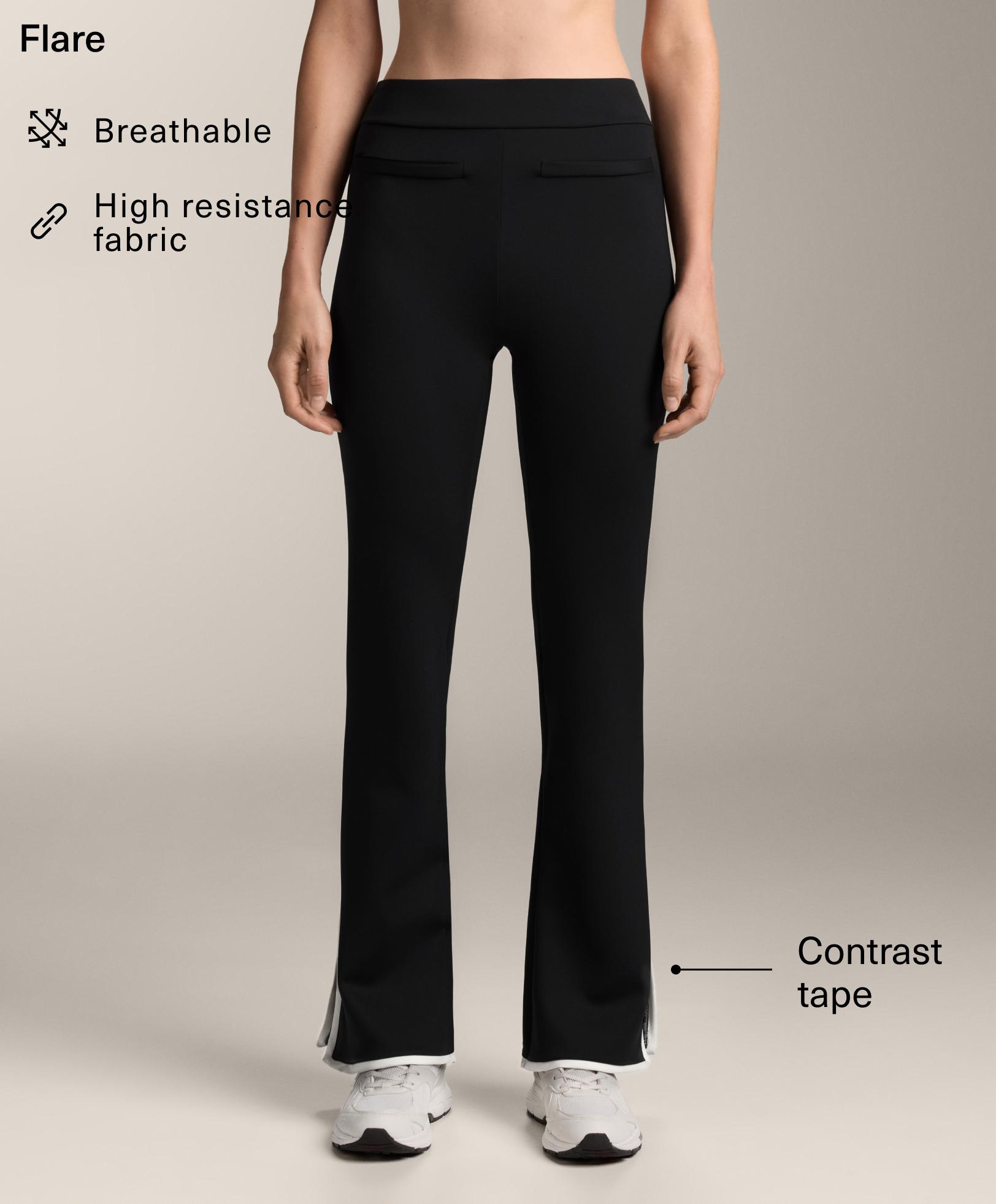 Contrast neoprene effect flare trousers