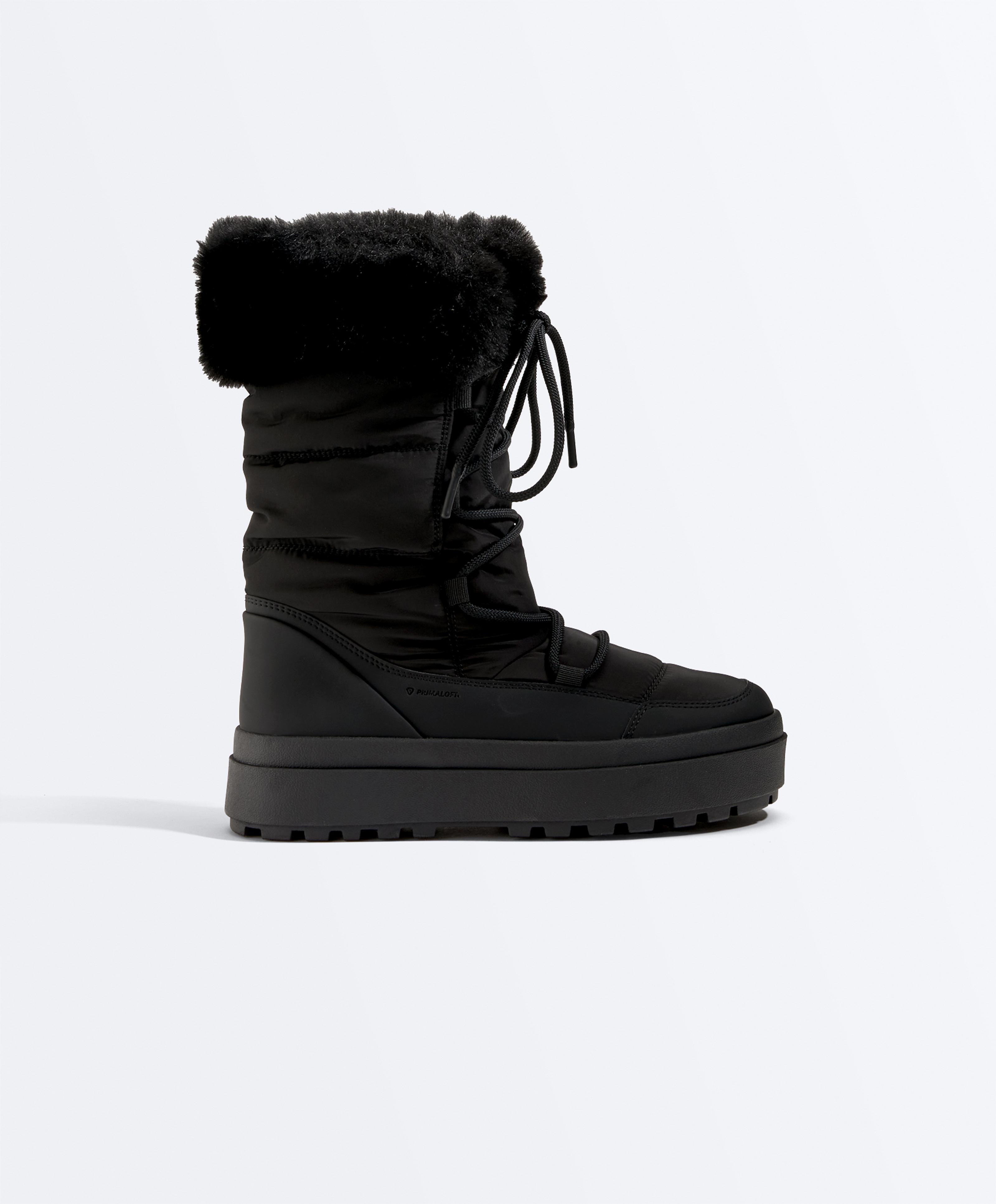 Lace-up après-ski boot with fur collar — BLACK