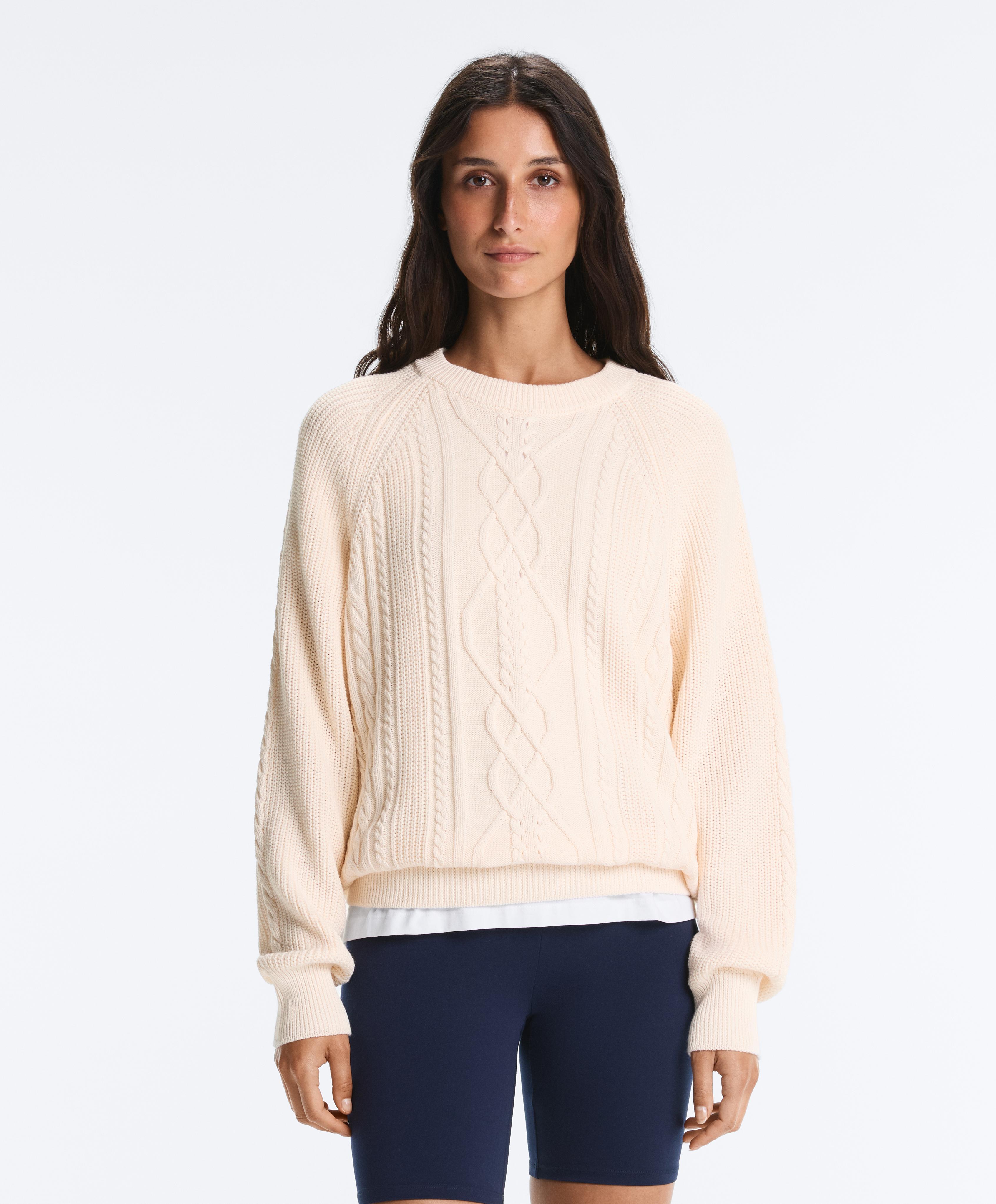 100% cotton cable knit jumper — ECRU