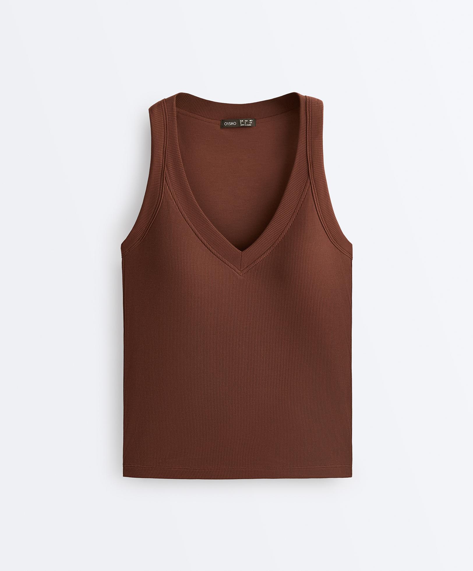 Rib modal blend tank top — COFFEE