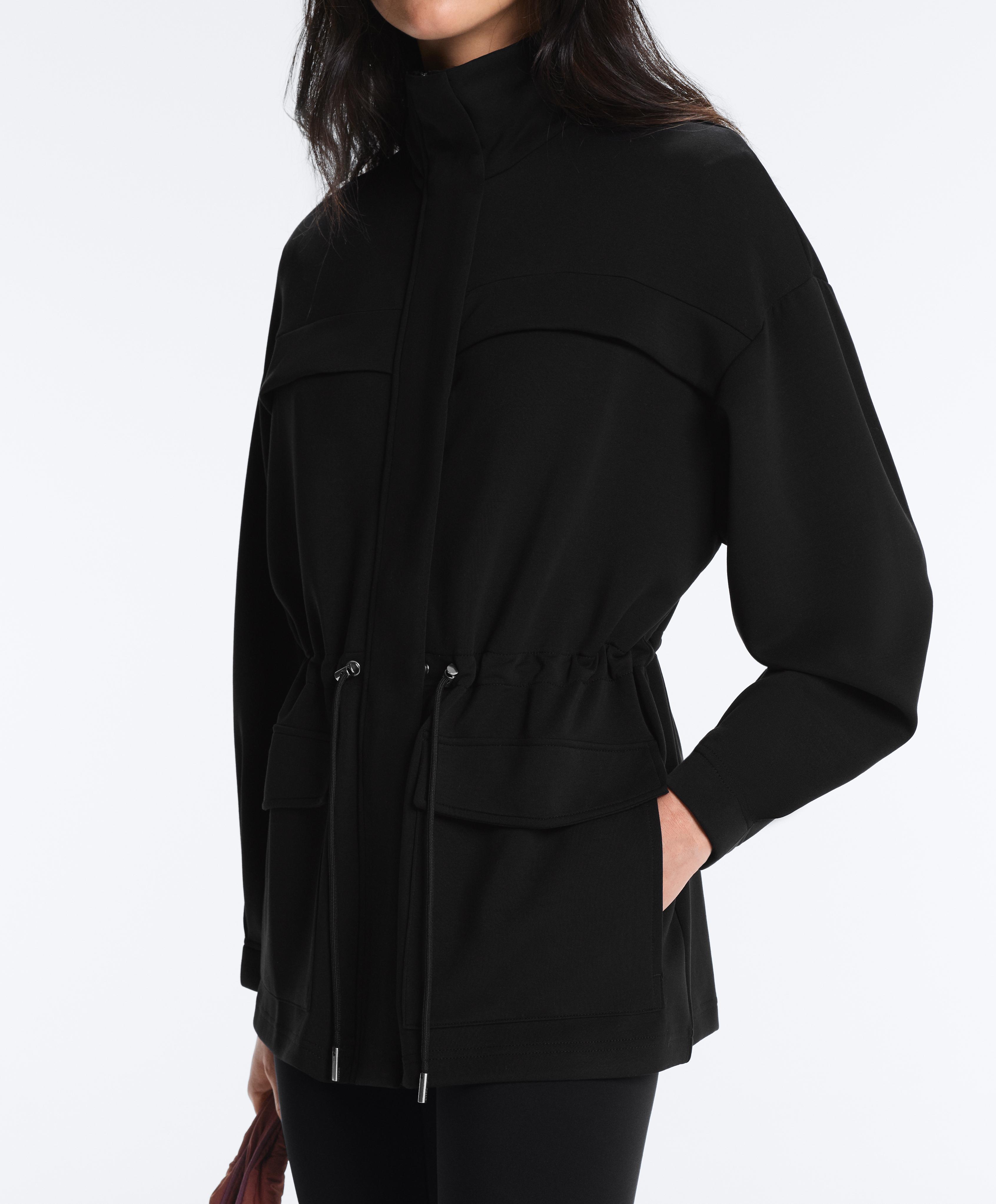 Long soft-touch modal jacket with pockets — BLACK