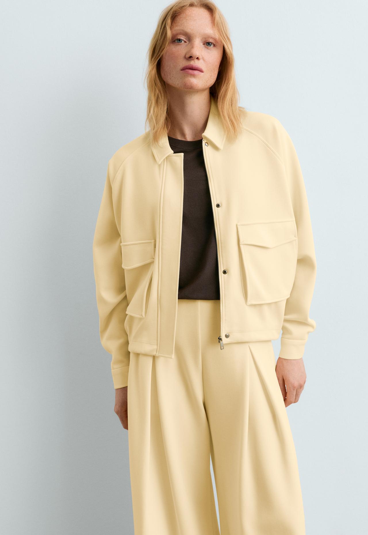 Cotton piqué pocket jacket — PALE YELLOW