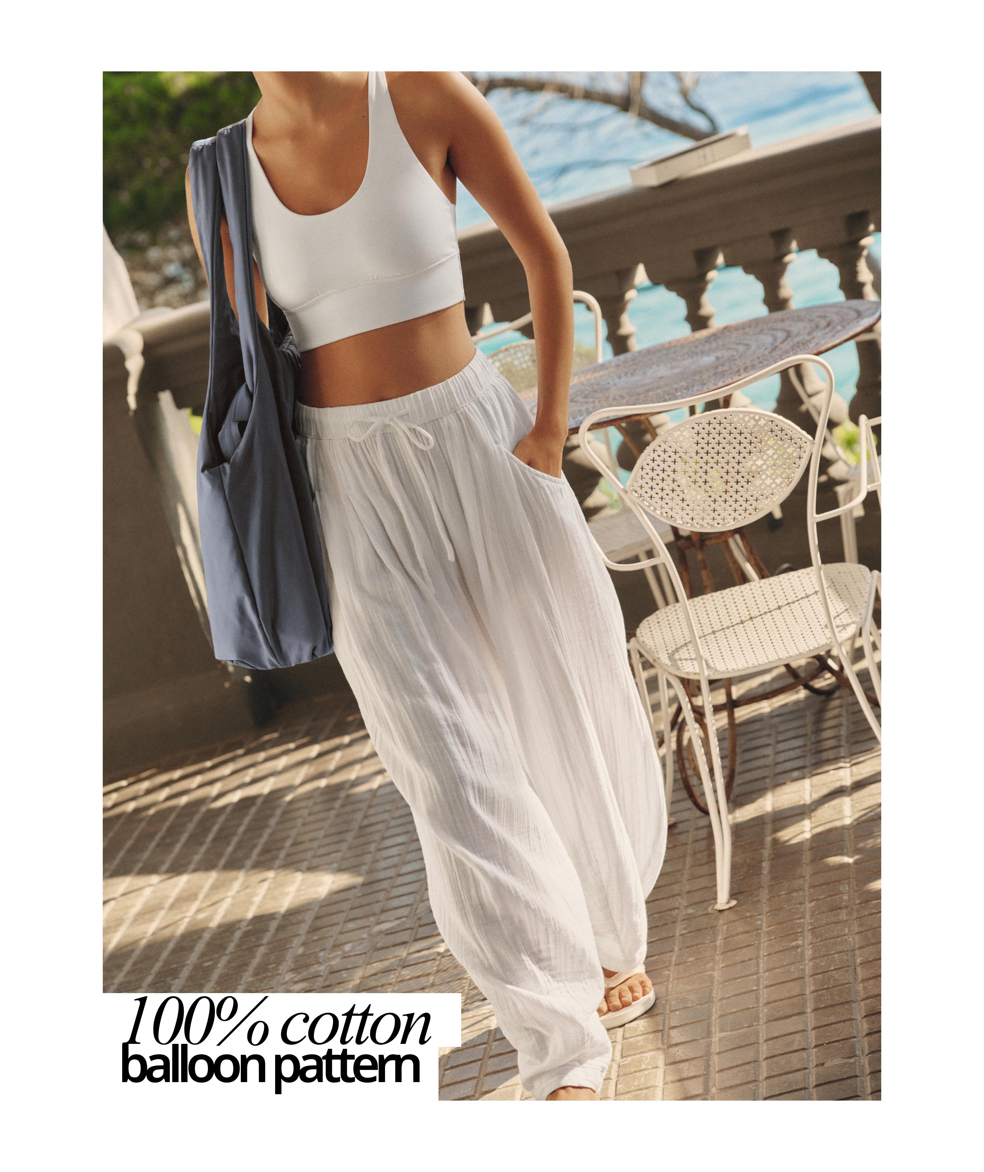 100% cotton gauze balloon trousers — WHITE 