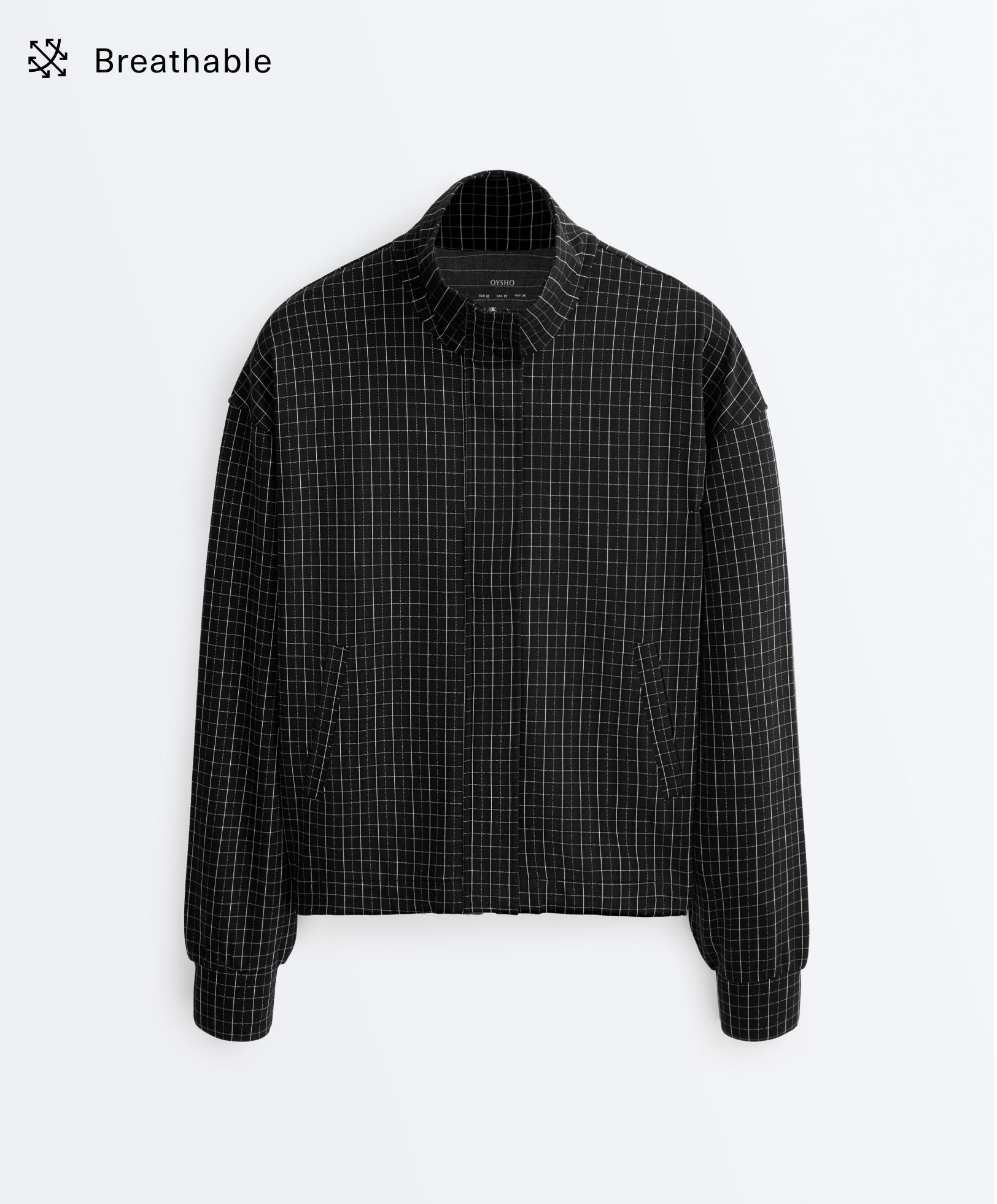 Check high neck jacket — BLACK