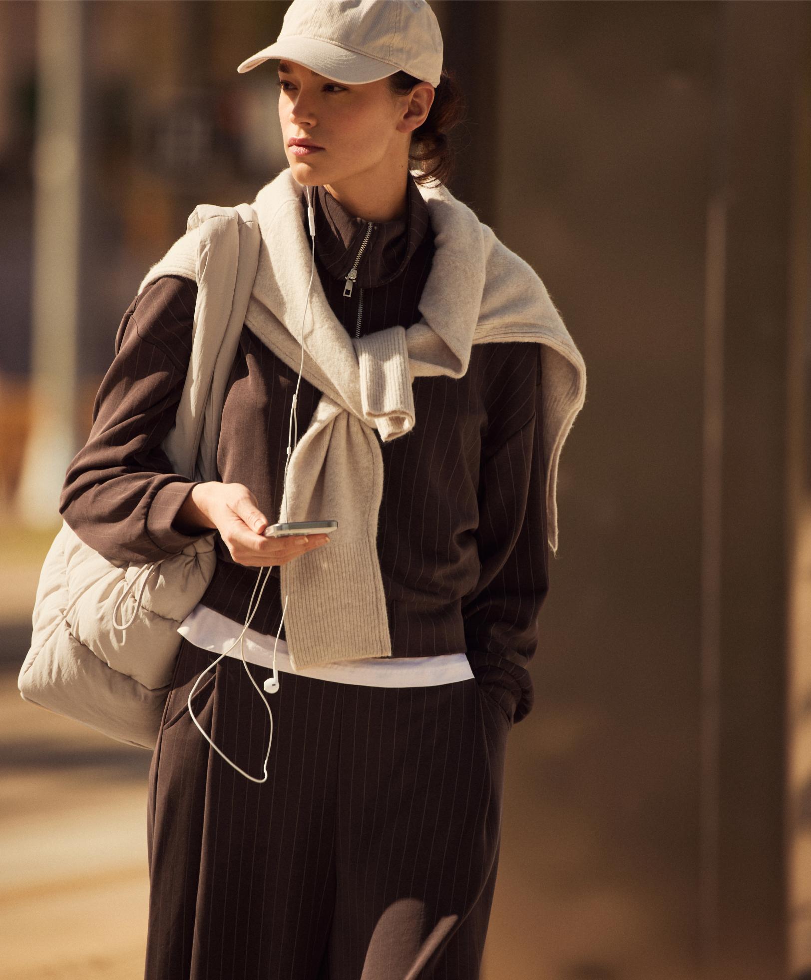 Boxy striped jacket with back pleat and soft-touch modal