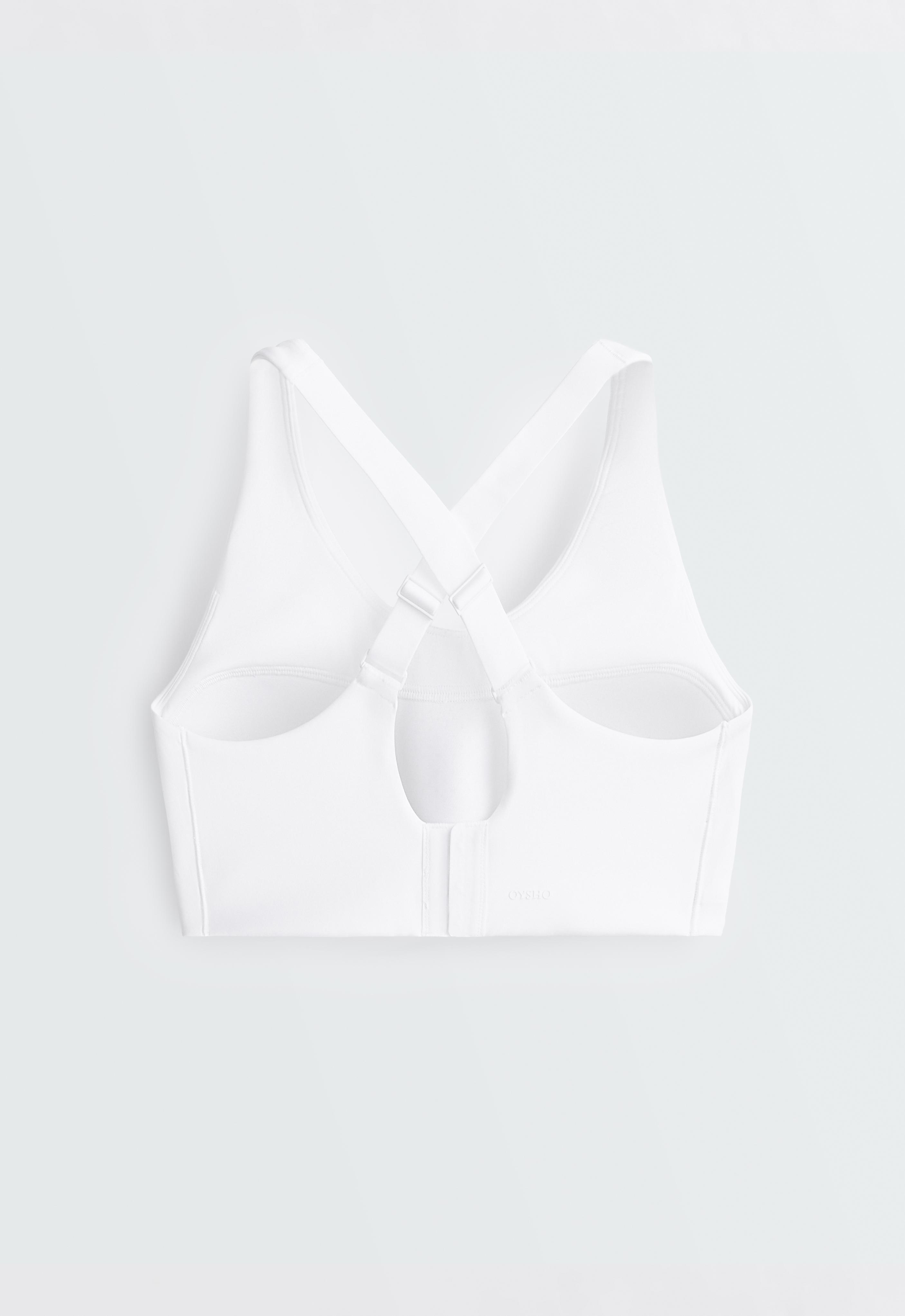 High-support Compressive sports bra with crossover back — WHITE 