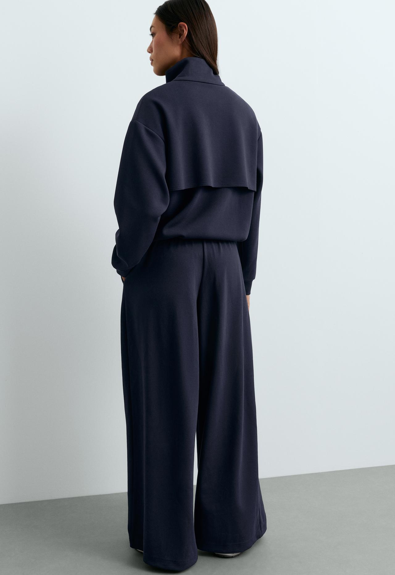 High-neck piqué jacket with cotton — INK BLUE