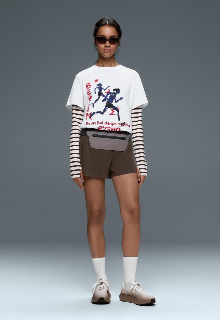 Oversize print cotton blend short-sleeved T-shirt — WHITE 