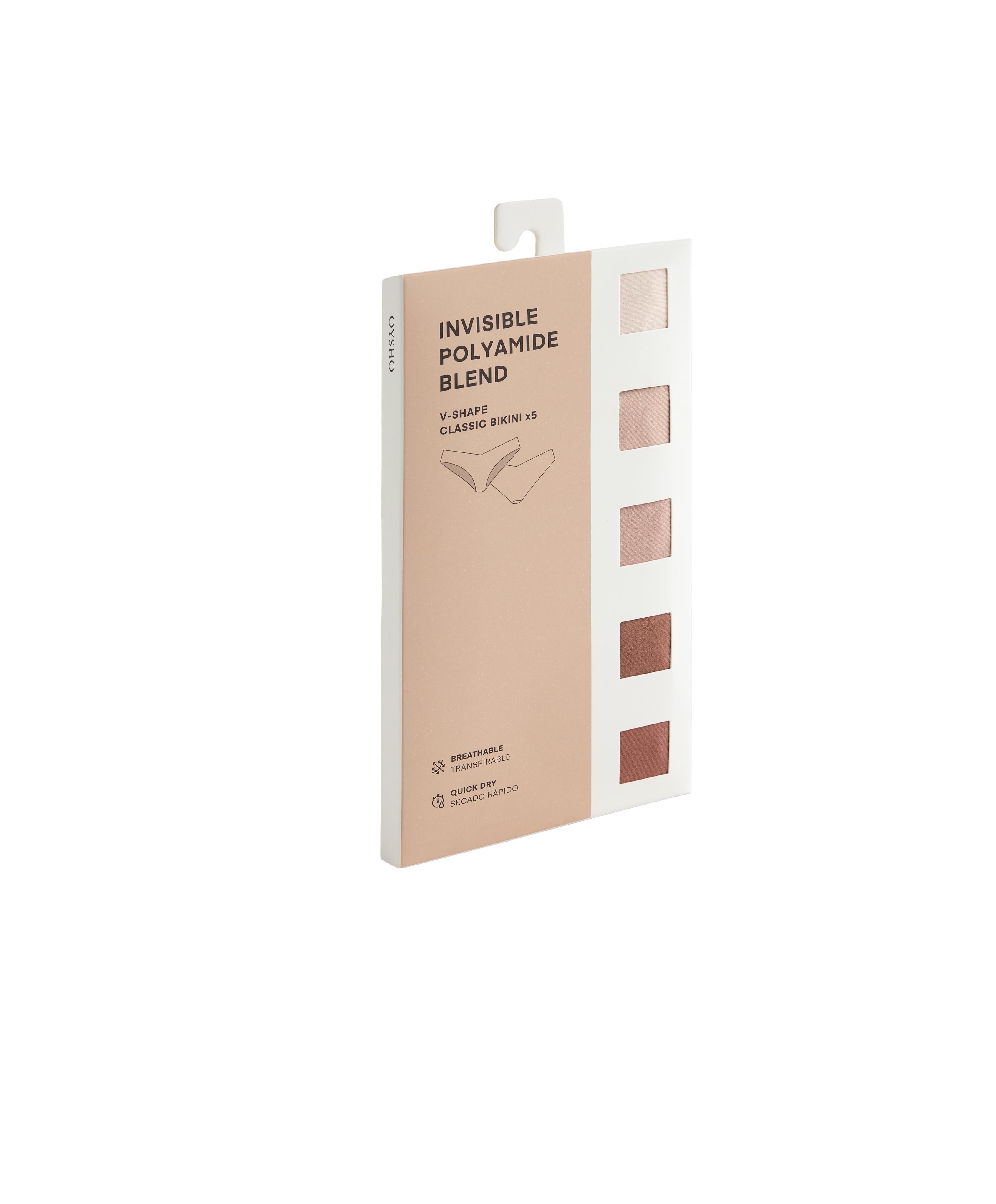 5 invisible polyamide blend classic V-cut briefs — BEIGE