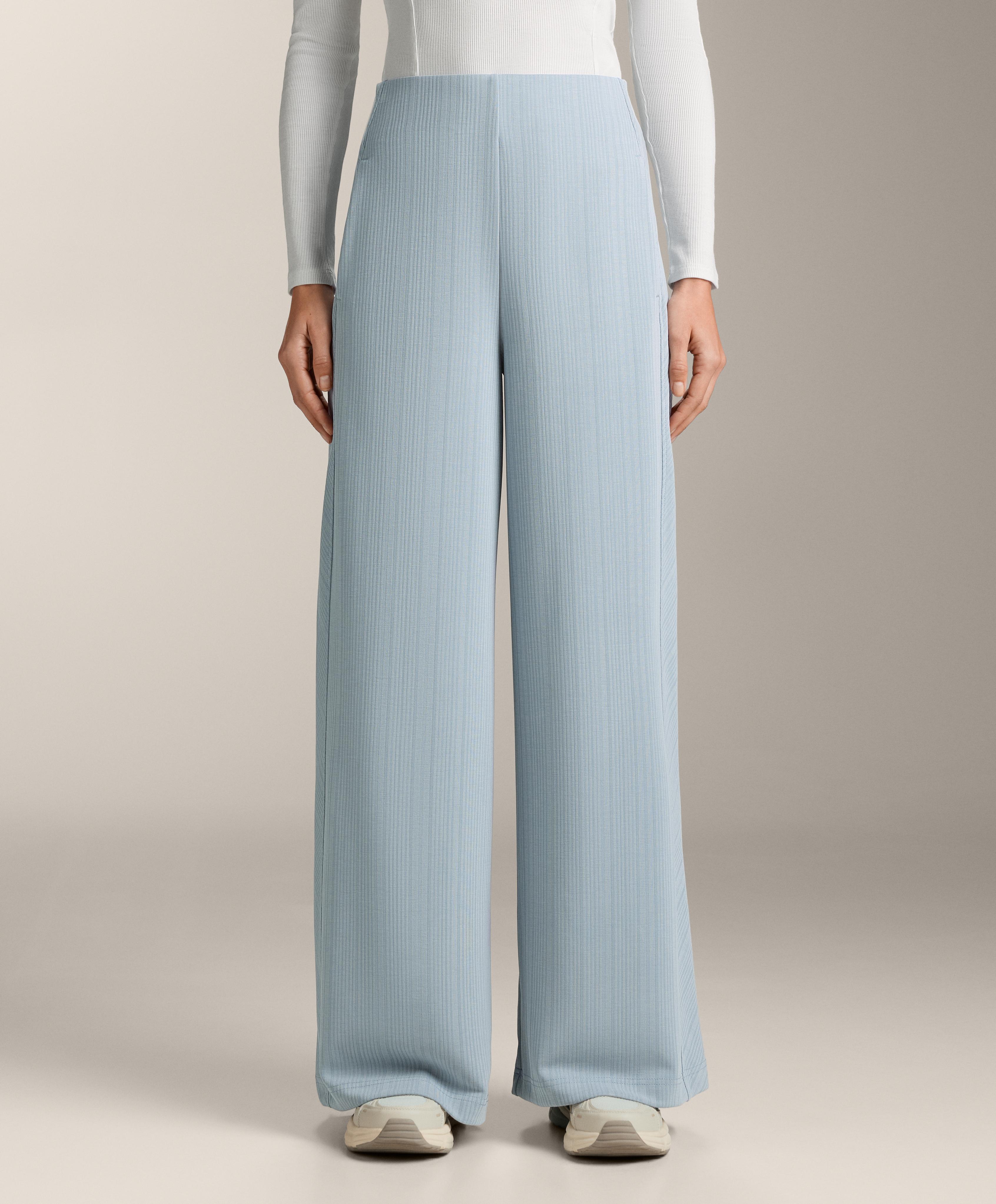 Asymmetric stripe trousers with modal — DUSTY-BLUE
