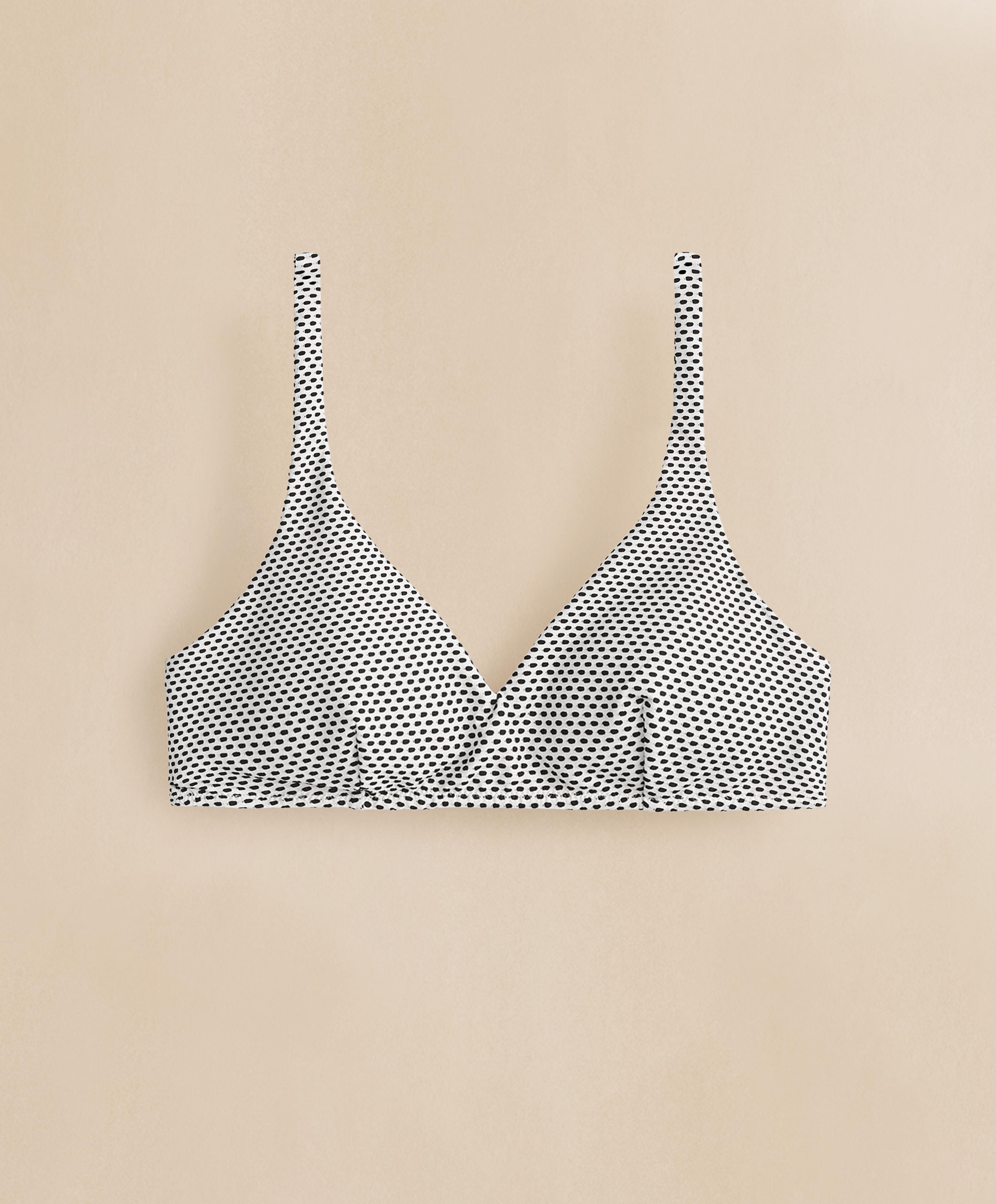 Jacquard polka dot halter bikini top — PALE ECRU