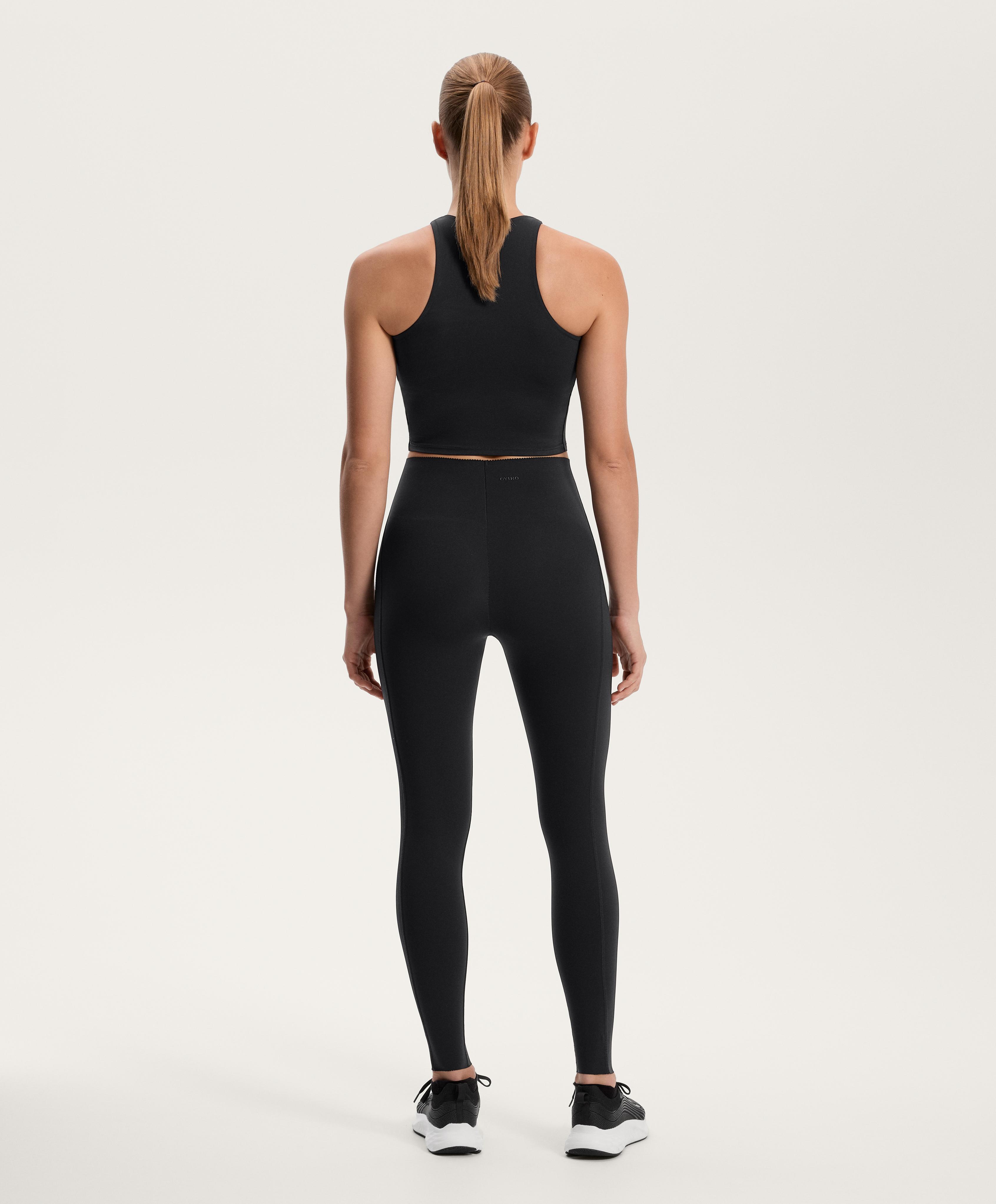 Compressive high-rise core-control ankle-length leggings — BLACK