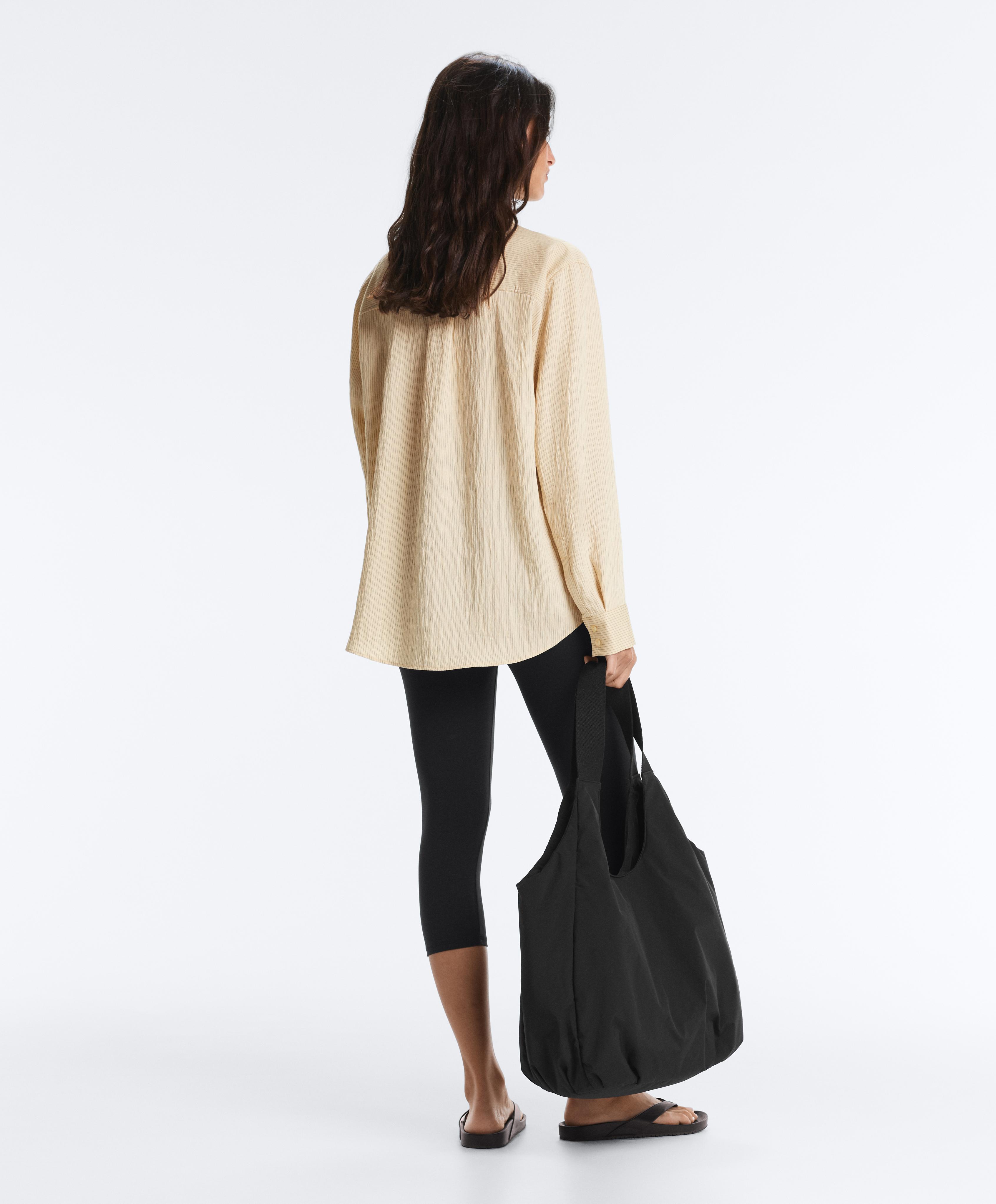 Striped modal blend stand-up collar shirt — PALE ECRU