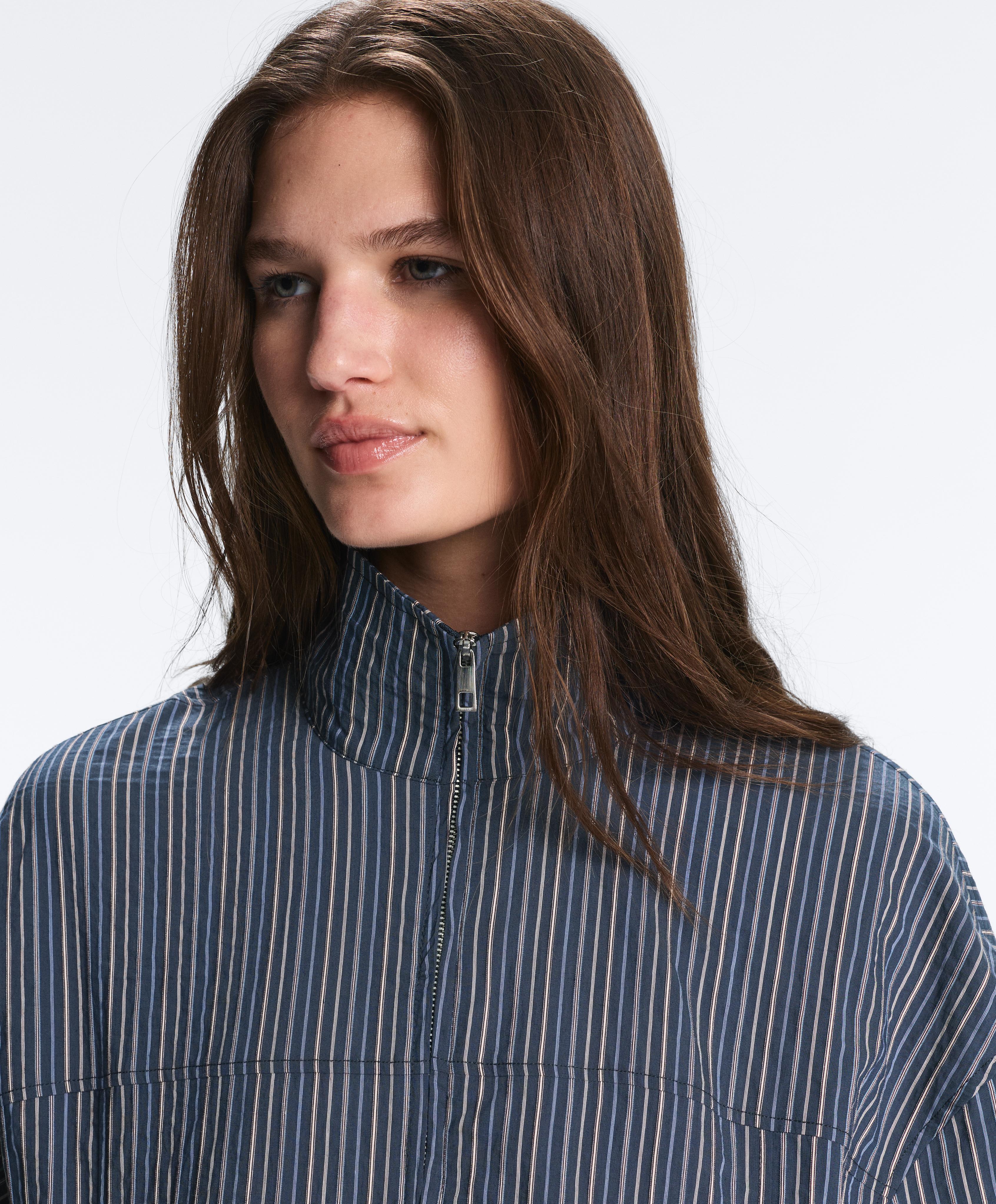 Cotton blend striped bomber jacket — DARK NAVY