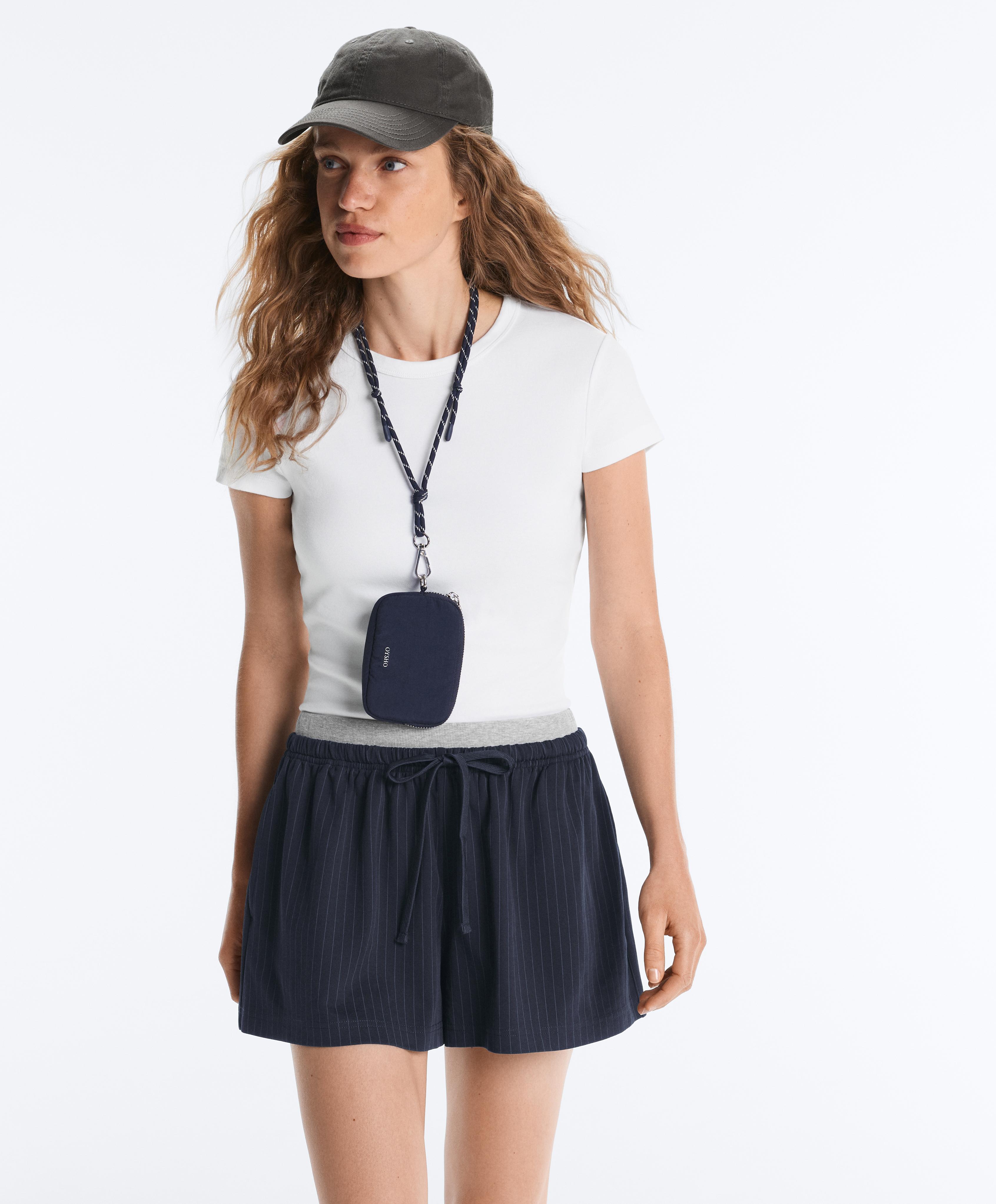 Pinstripe cotton pique shorts — NAVY BLUE