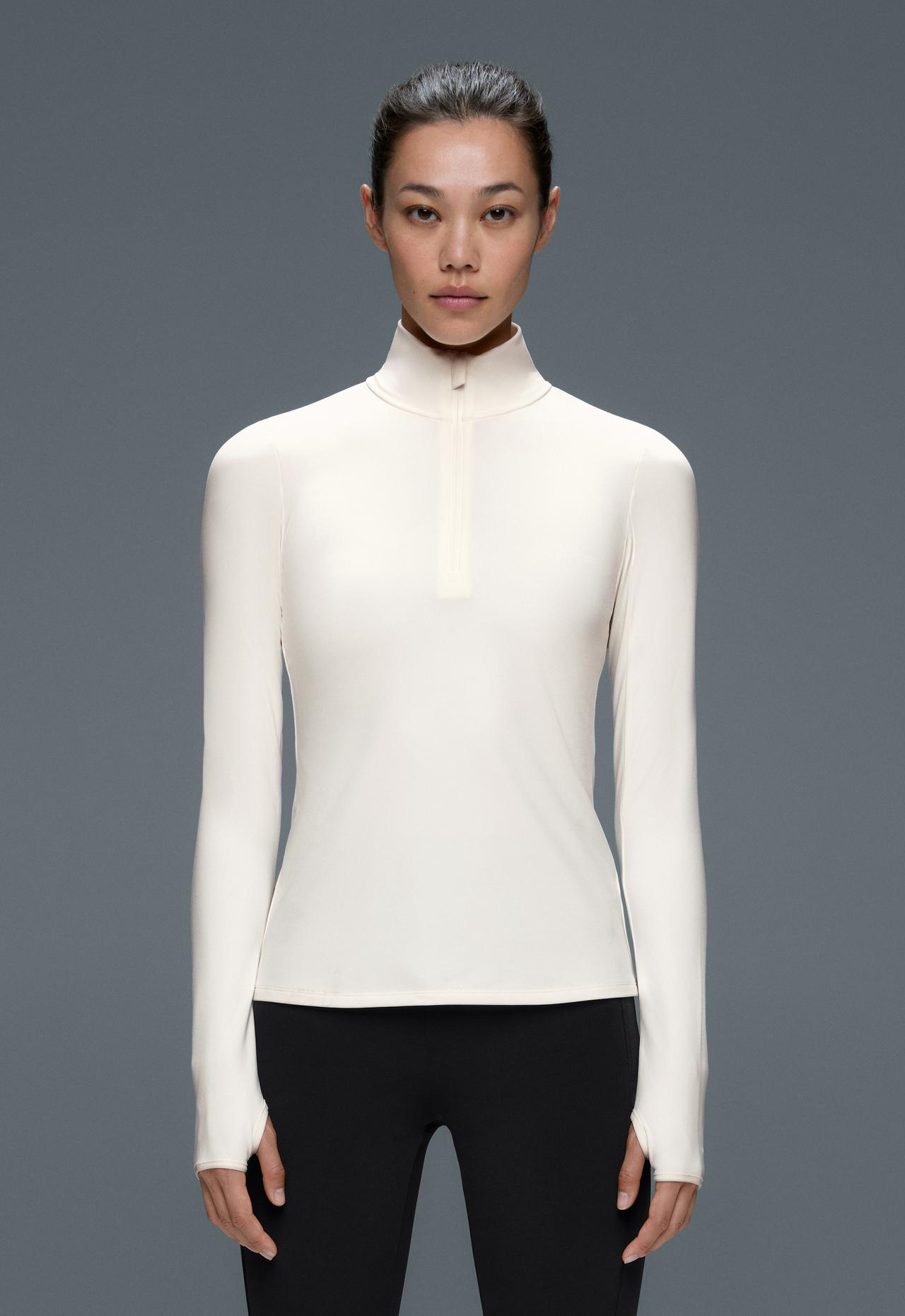 Thermal Base layer mid zip T-shirt — WHITE