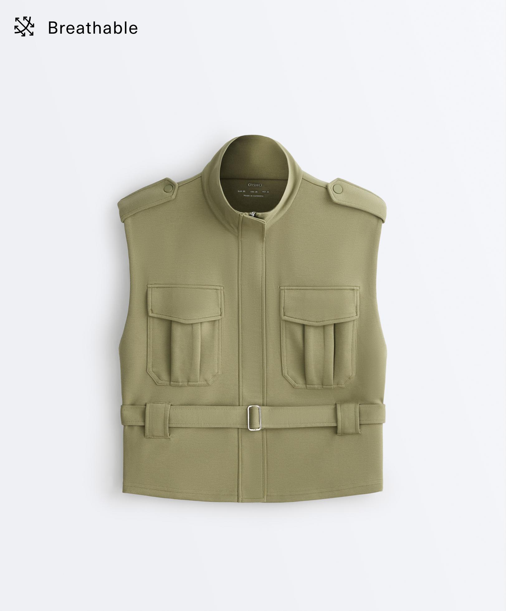 Utility piqué gilet with cotton belt — YELLOW GREEN