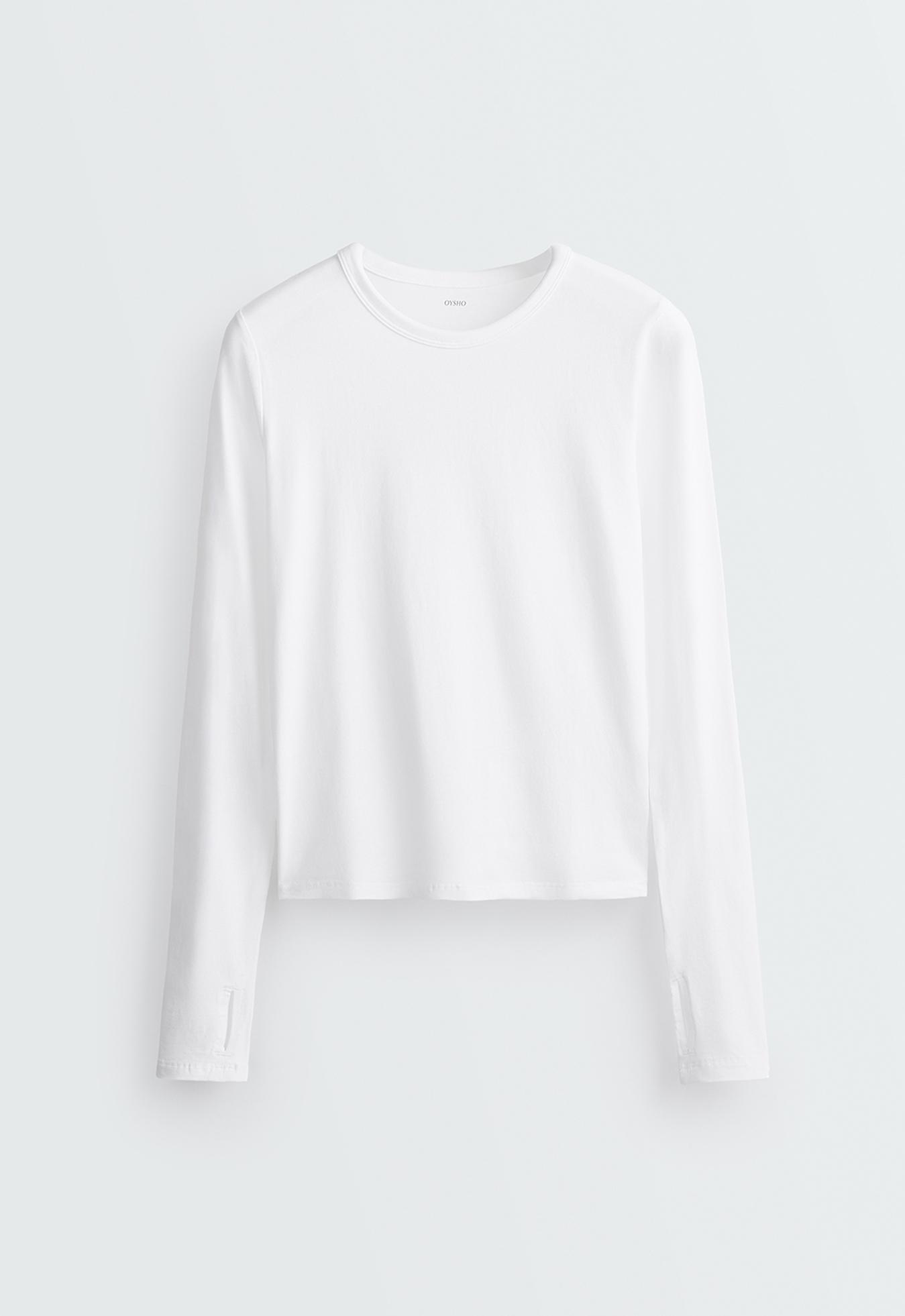 Cotton blend long-sleeved T-shirt — WHITE 