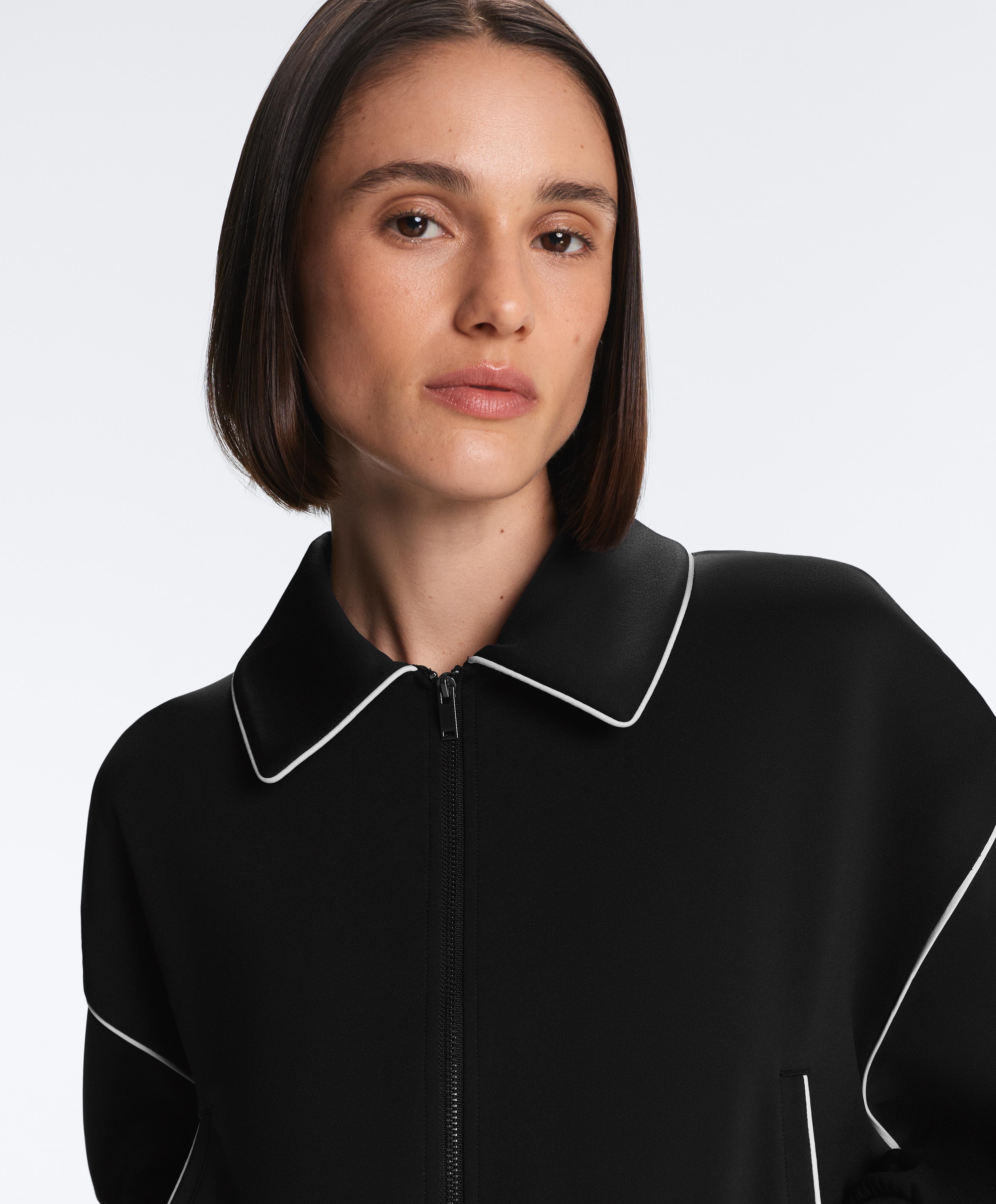 Neoprene-effect piping jacket — BLACK