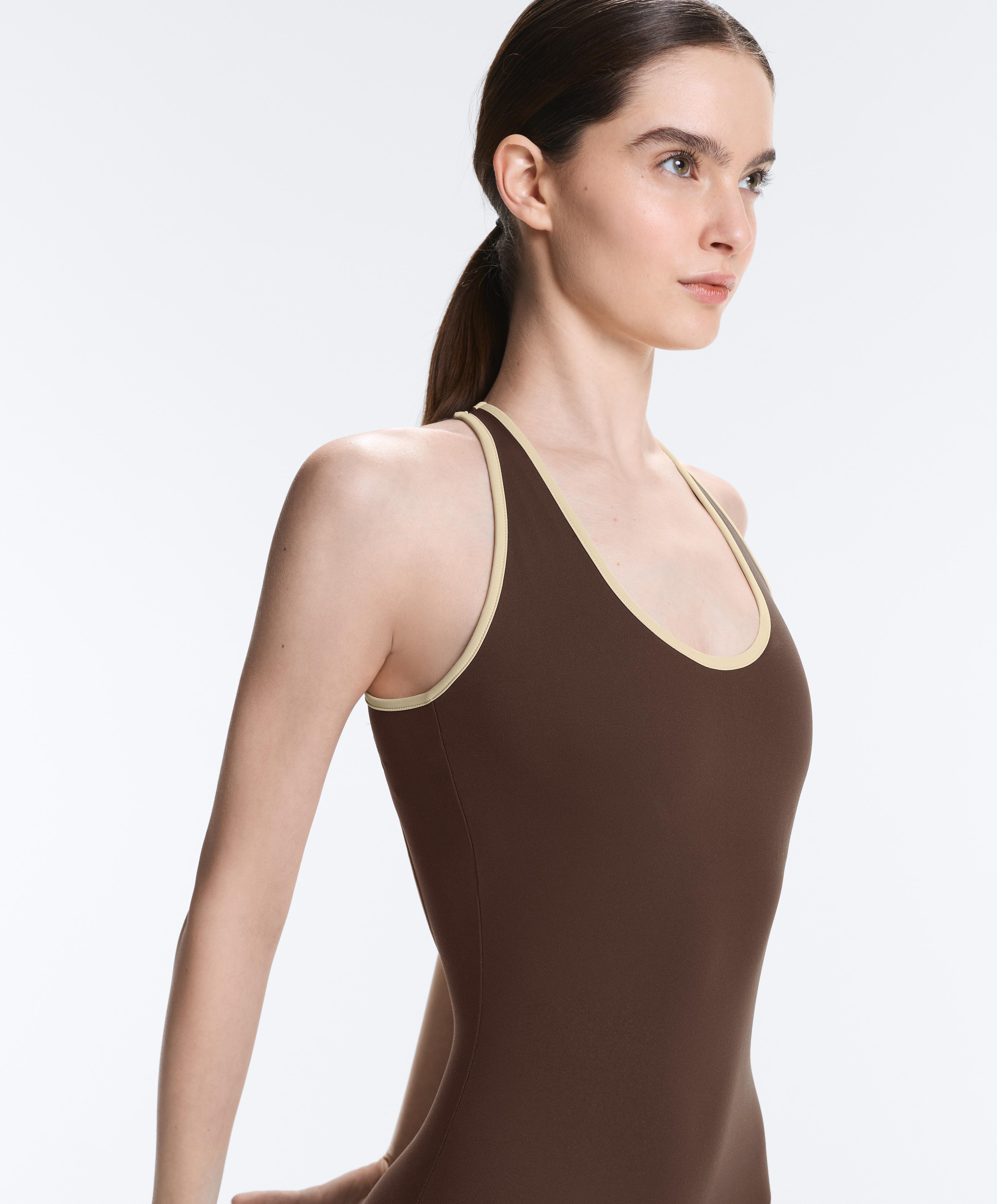 Comfortlux short contrast jumpsuit — BROWN
