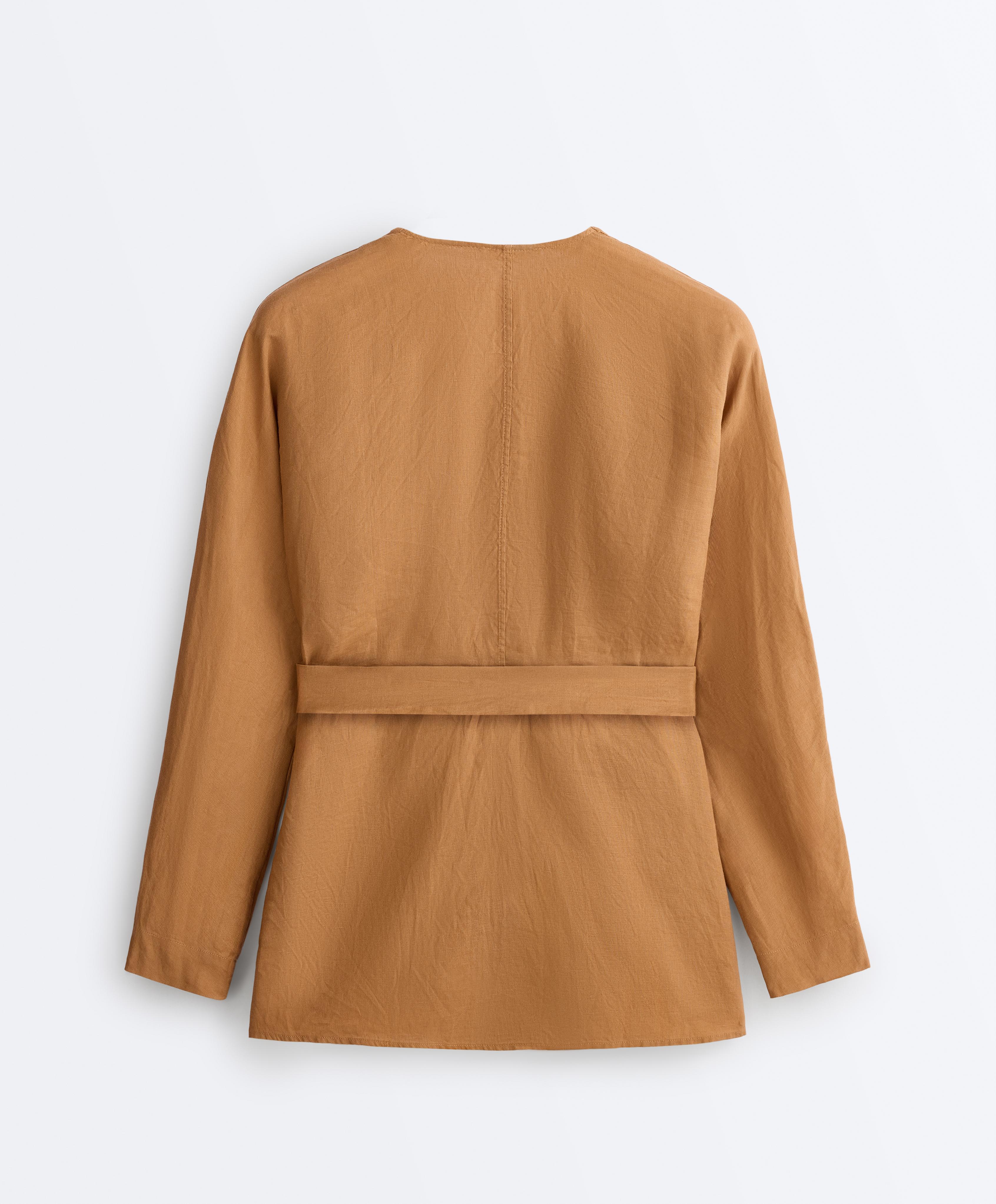 100% linen striped kimono shirt — MUSTARD