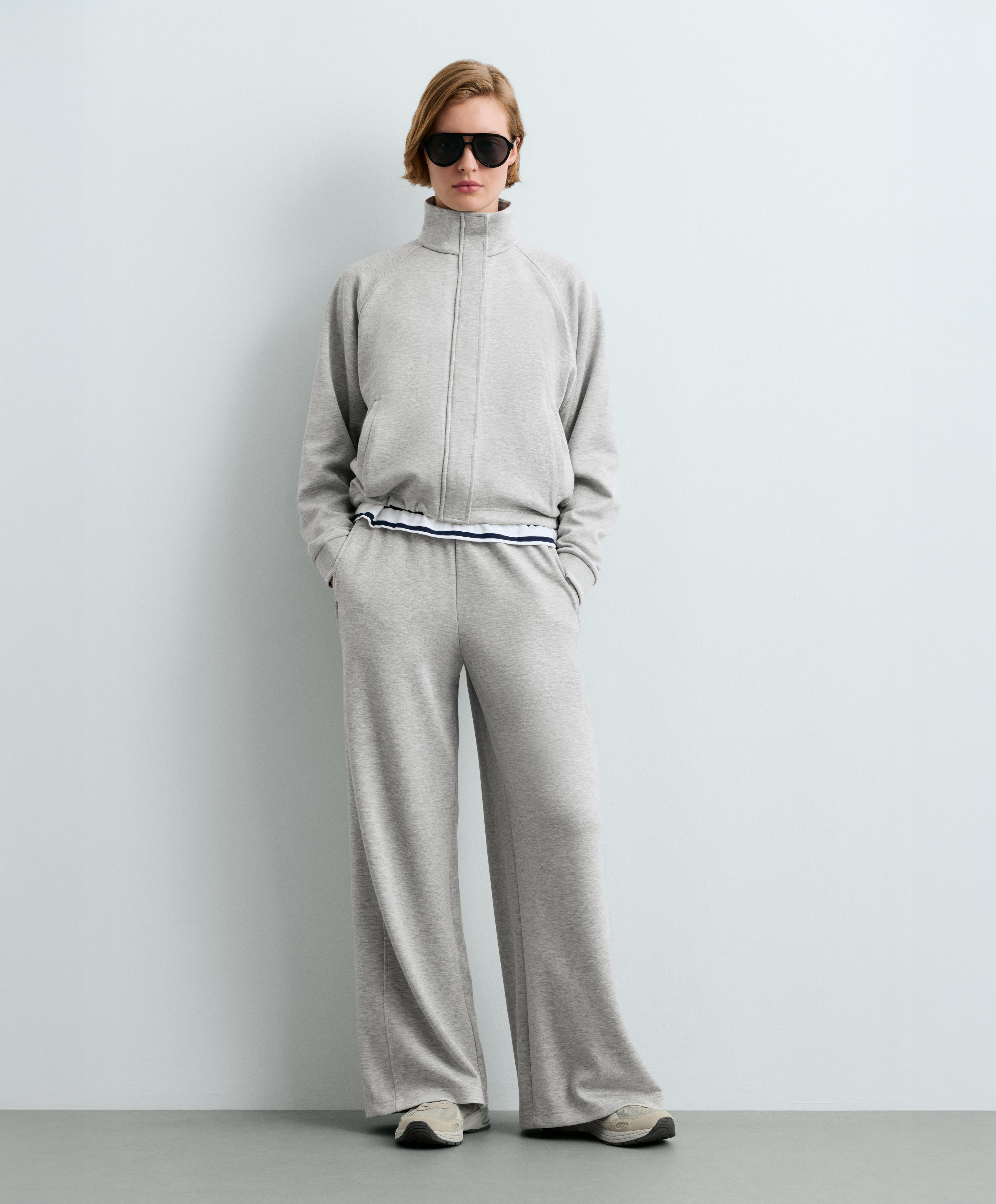 Melange piqué straight-leg trousers — GREY MELANGE