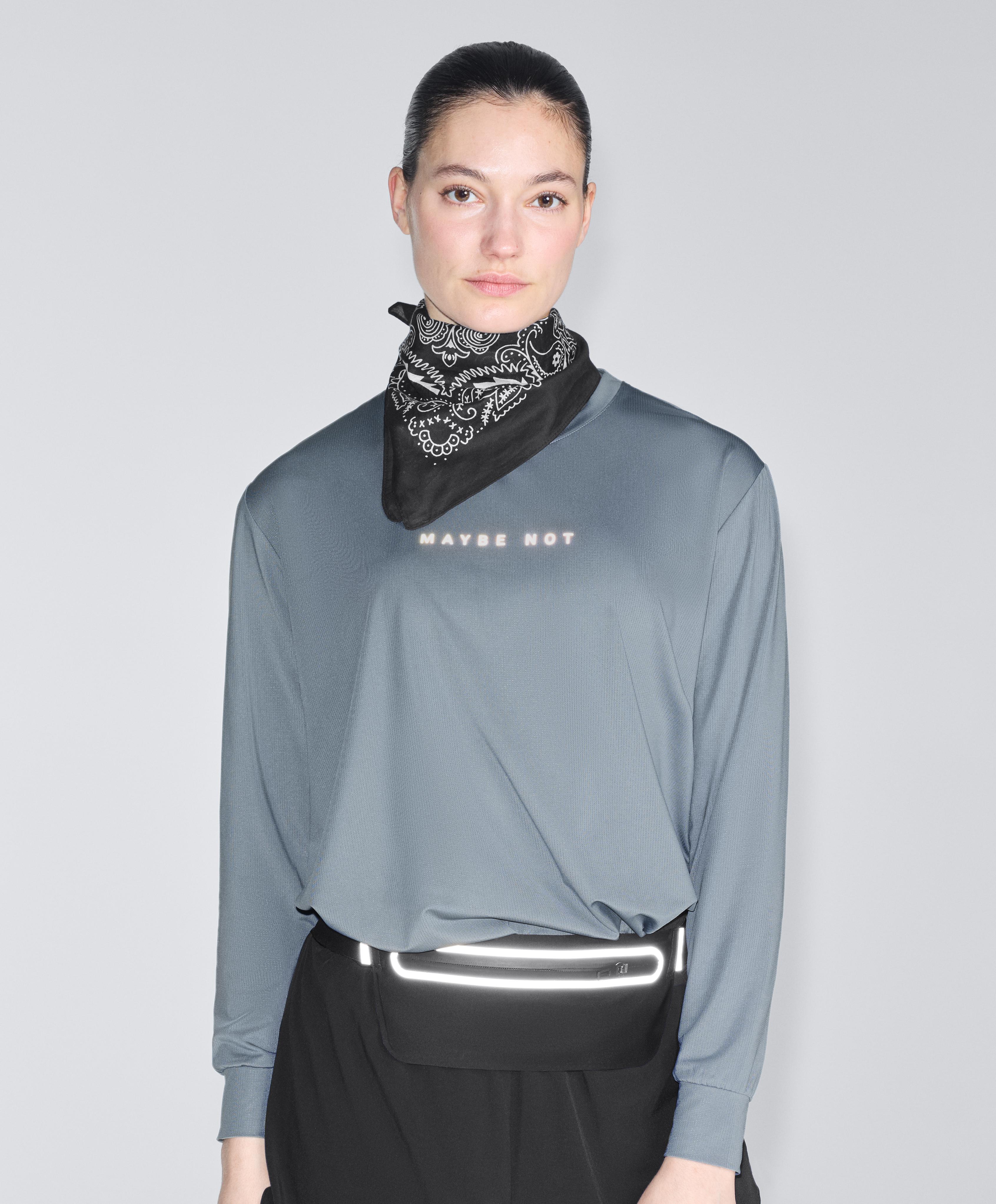 Long-sleeved technical T-shirt with text — MID GREY-BLUE