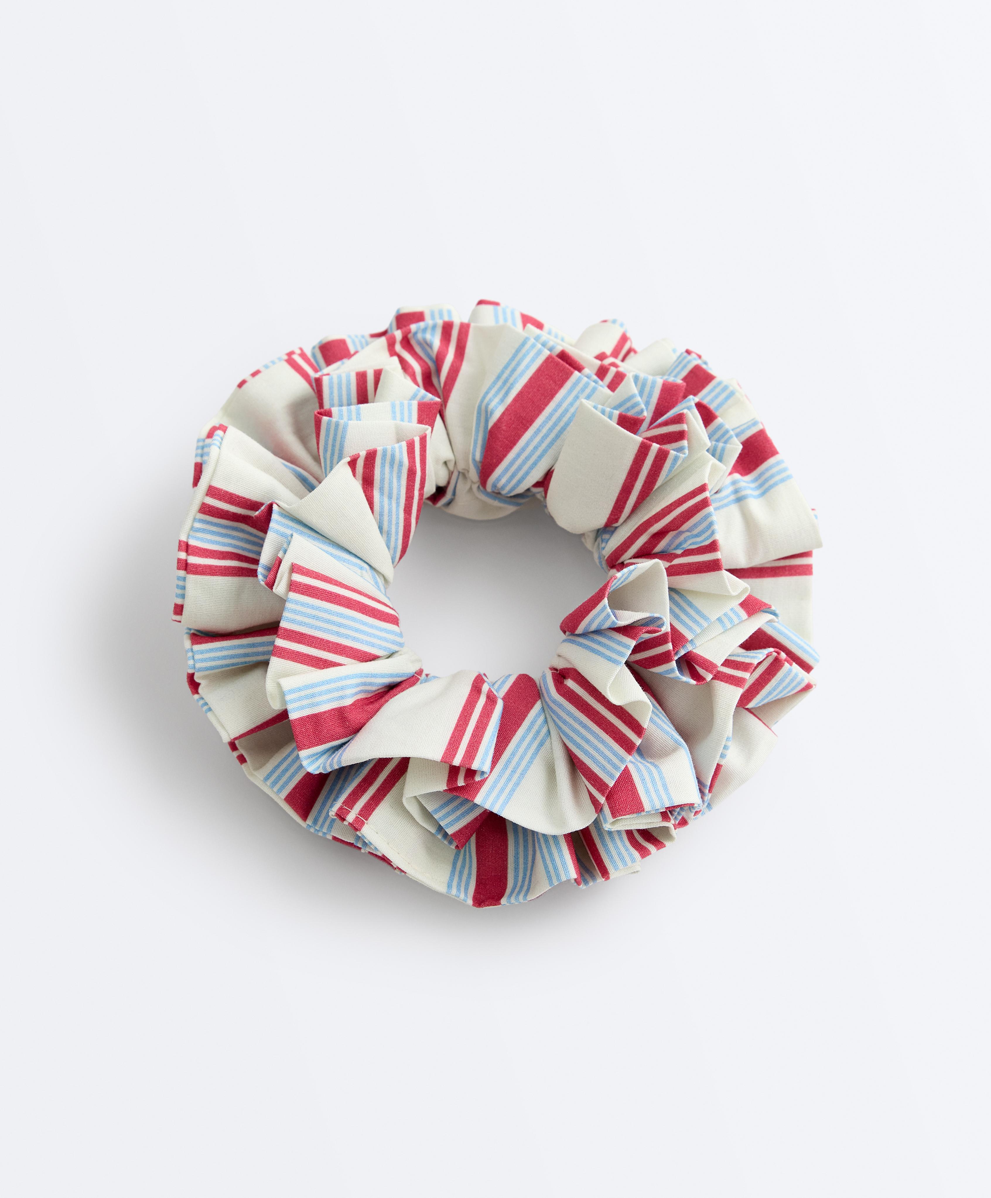 Maxi striped 100% cotton scrunchie — RED