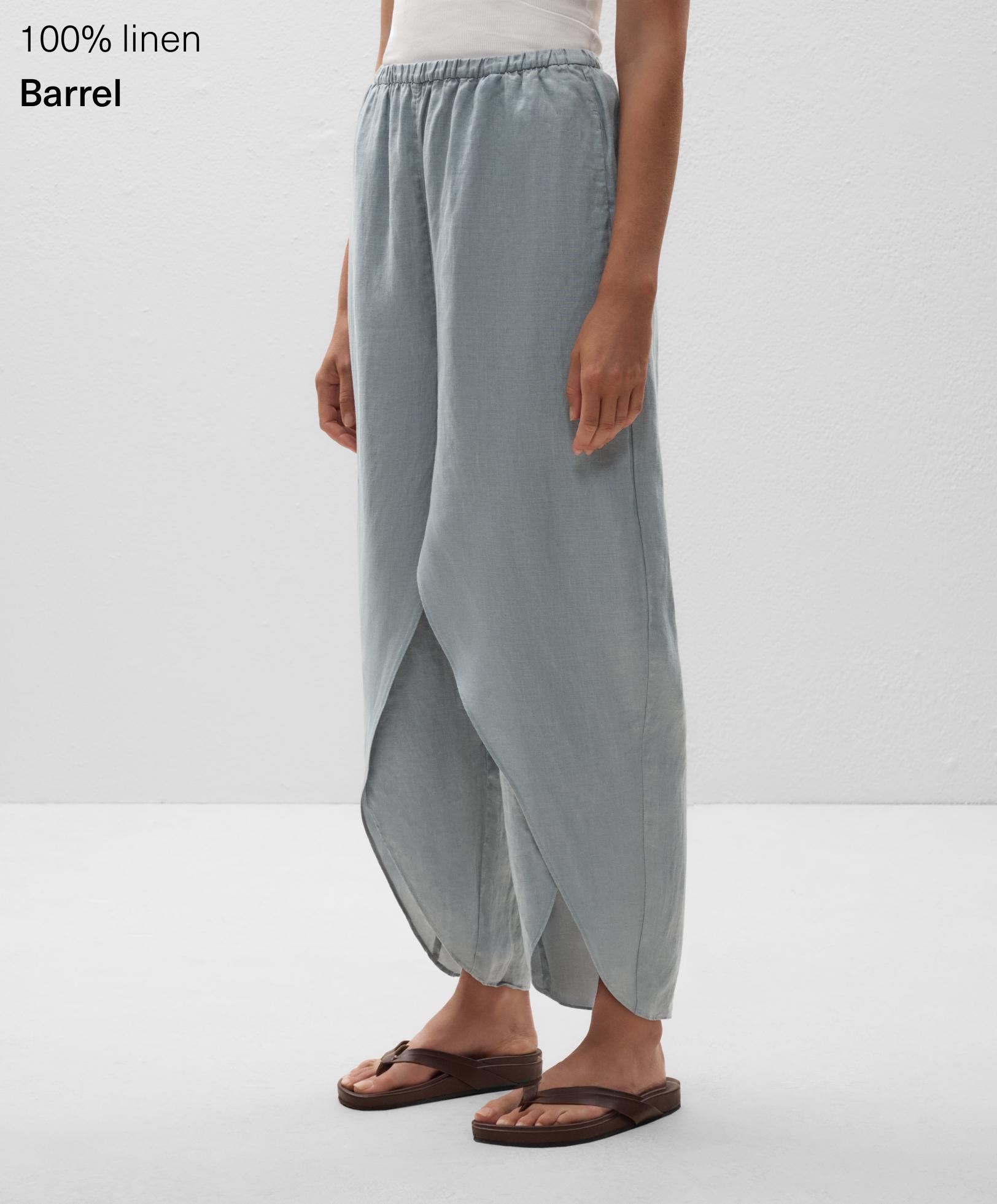 Pantalone barrel sa kružnim šlicevima od 100% lana
