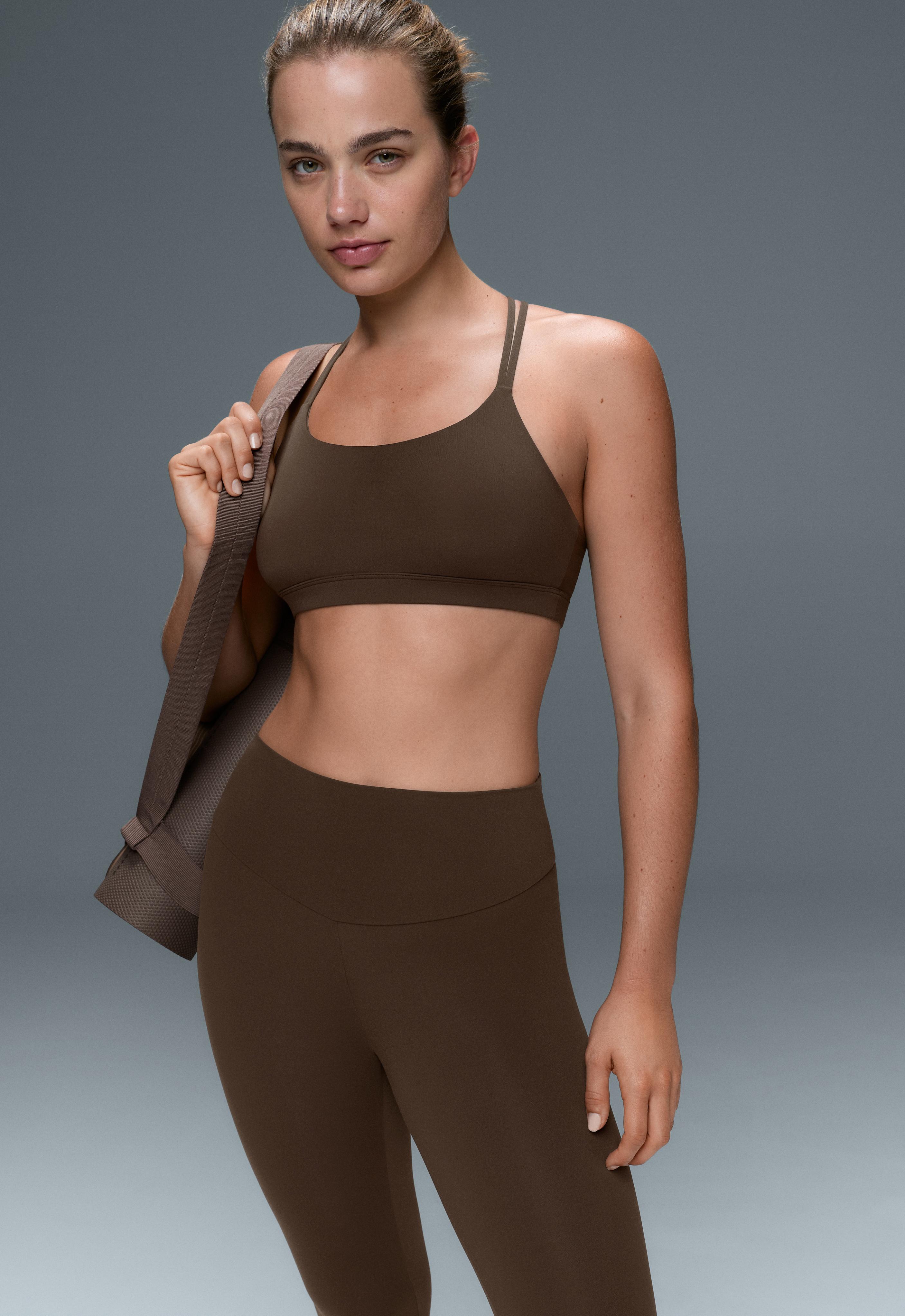 Comfortlux low-support crossover strap sports bra — DARK BROWN