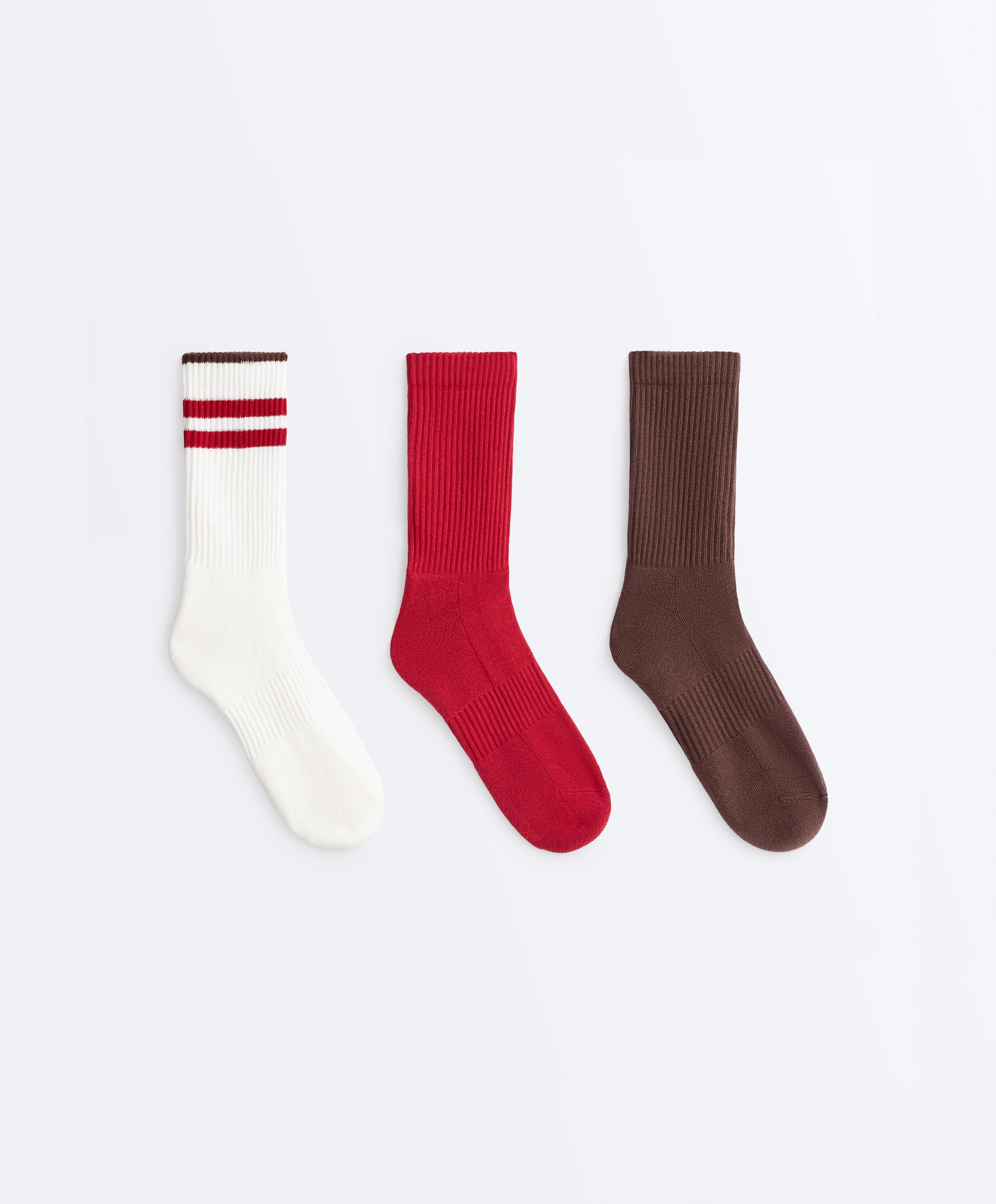 3 pairs of classic cotton blend sports socks — CHOCOLATE