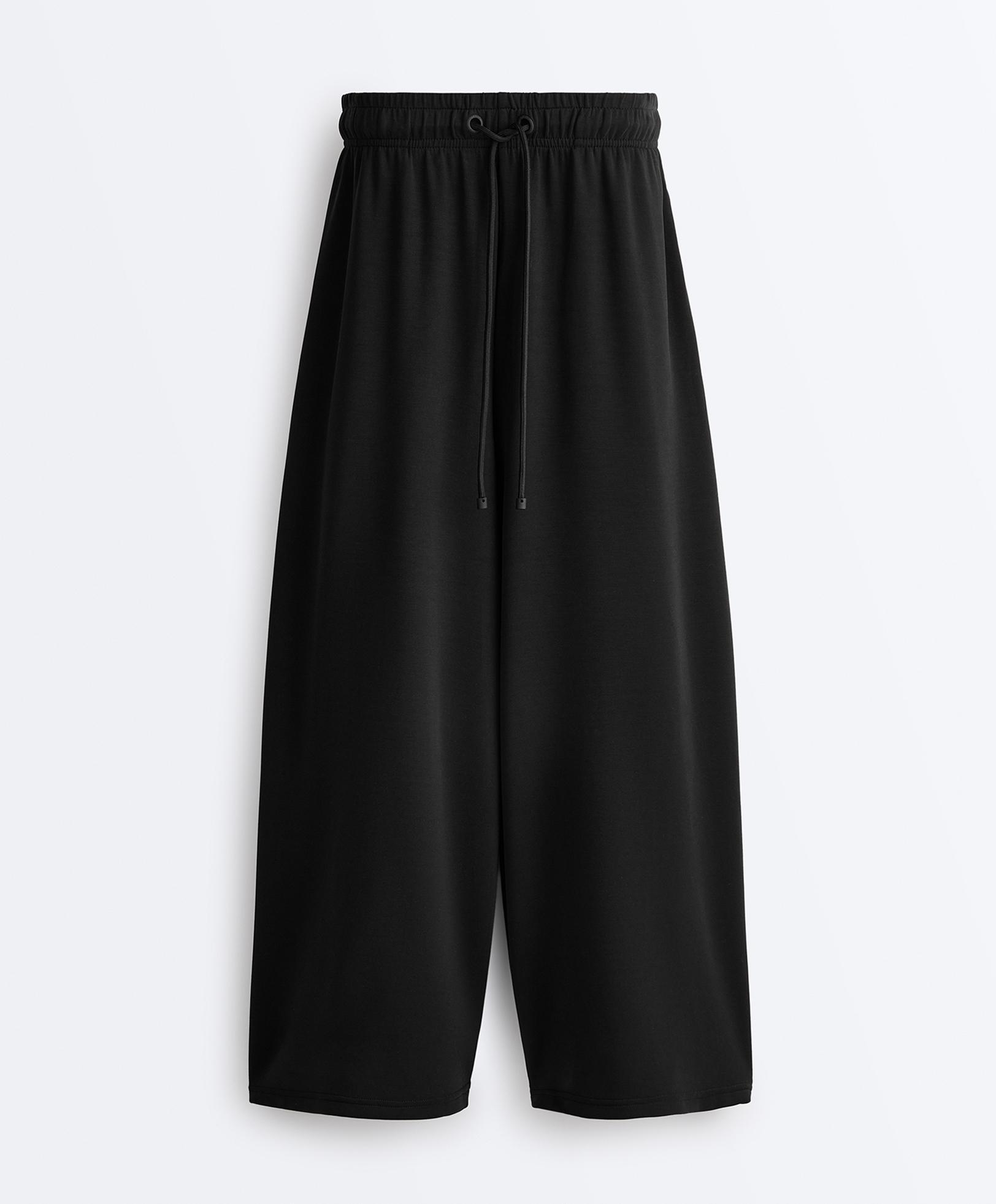 Soft-touch wide-leg crop trousers with modal — BLACK