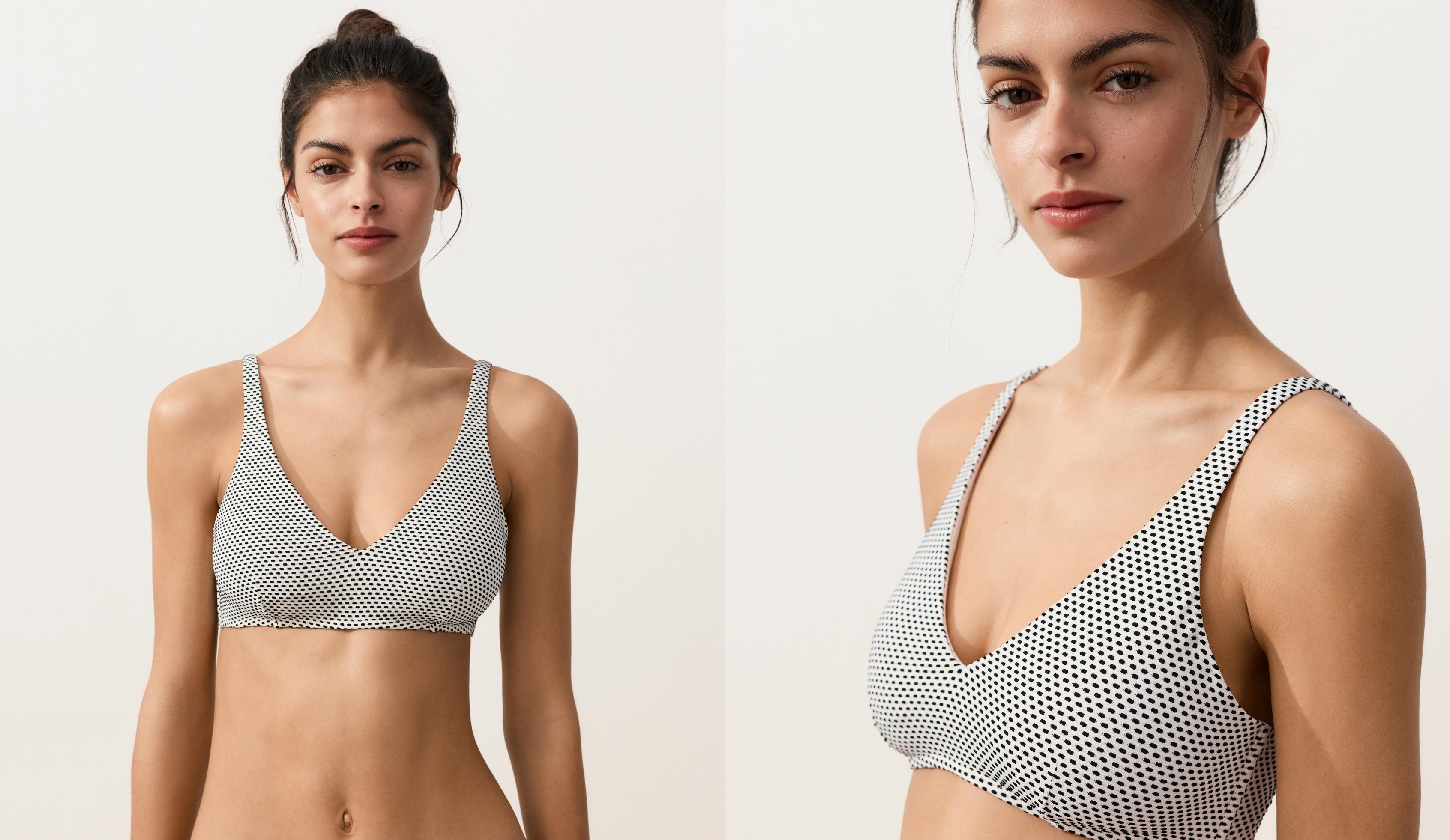 Jacquard polka dot halter bikini top — PALE ECRU
