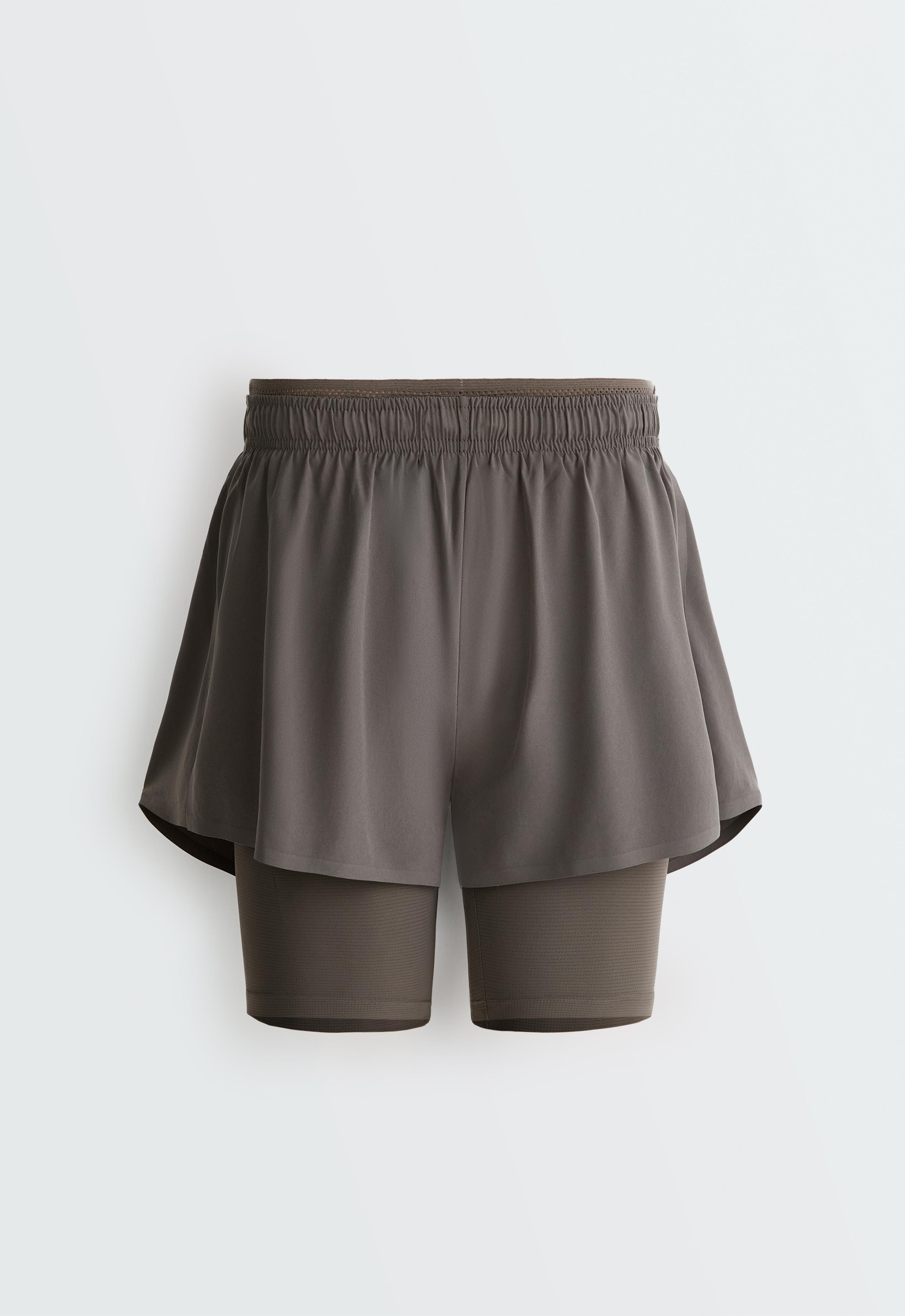 Technical mid rise 2-in-1 shorts — CHARCOAL GREY