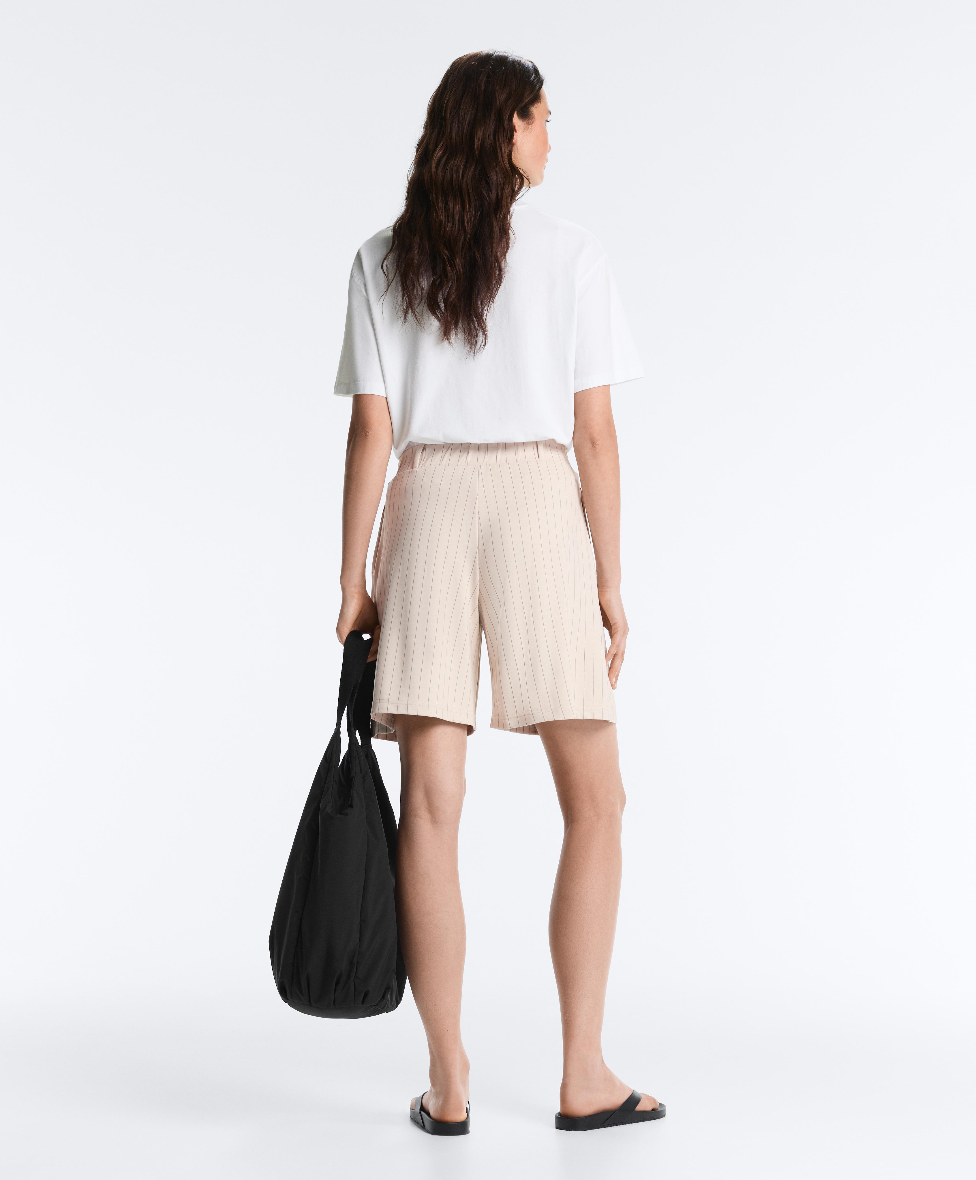 Wide striped pleated bermuda shorts — SANDY