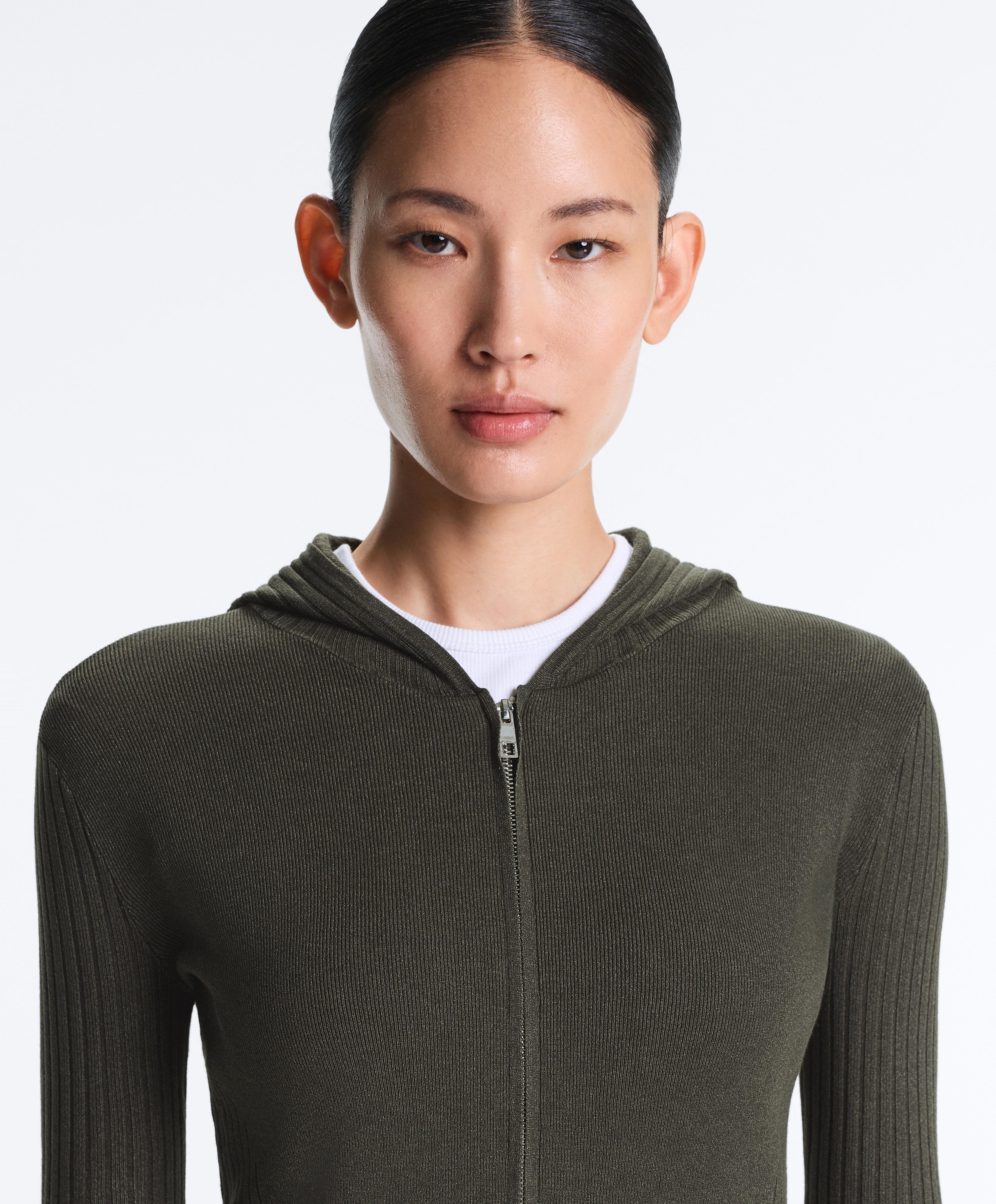 Slim Fit knit jacket with hood — GREEN