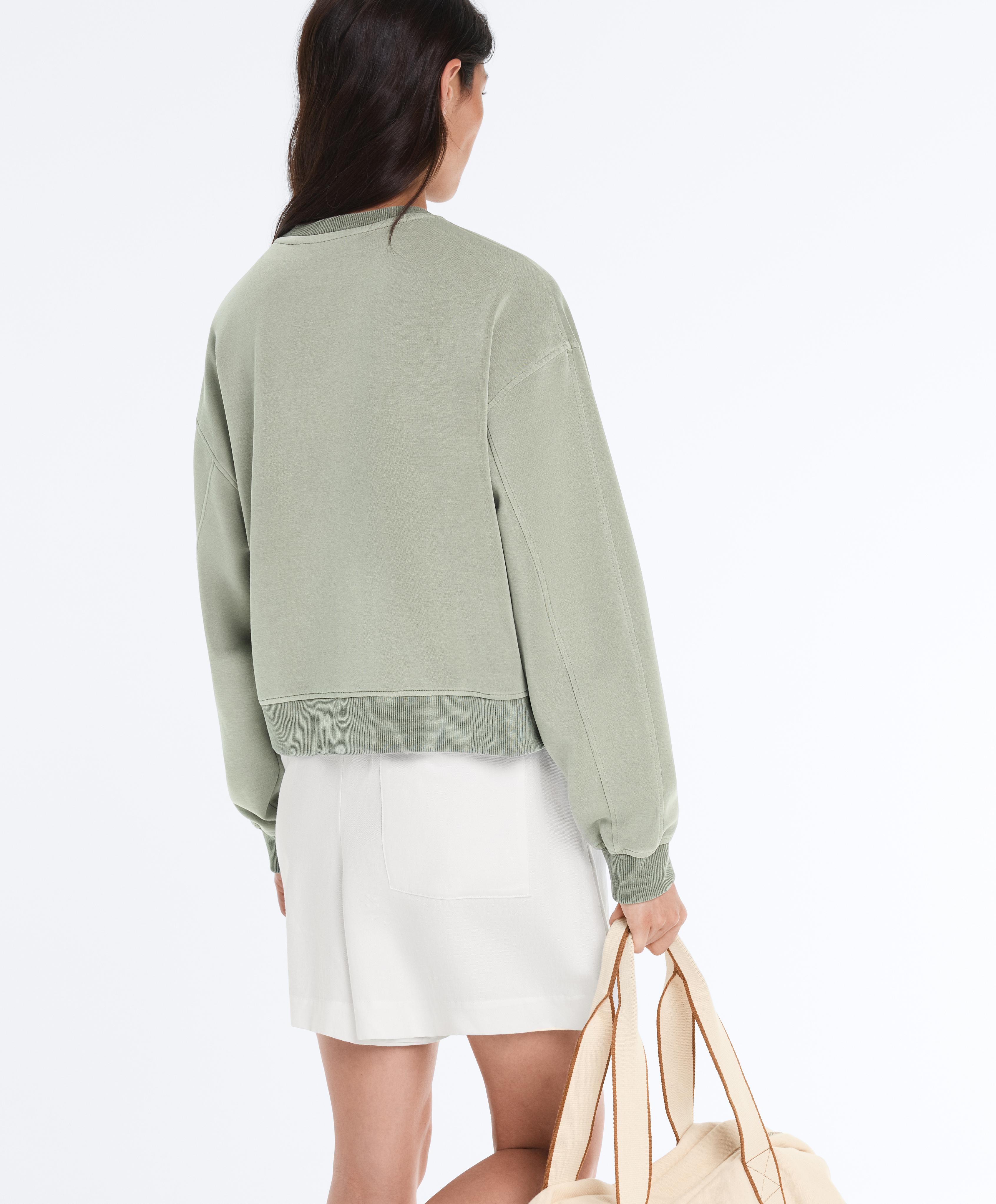 Soft-touch round neck sweatshirt with modal — WASHED GREEN