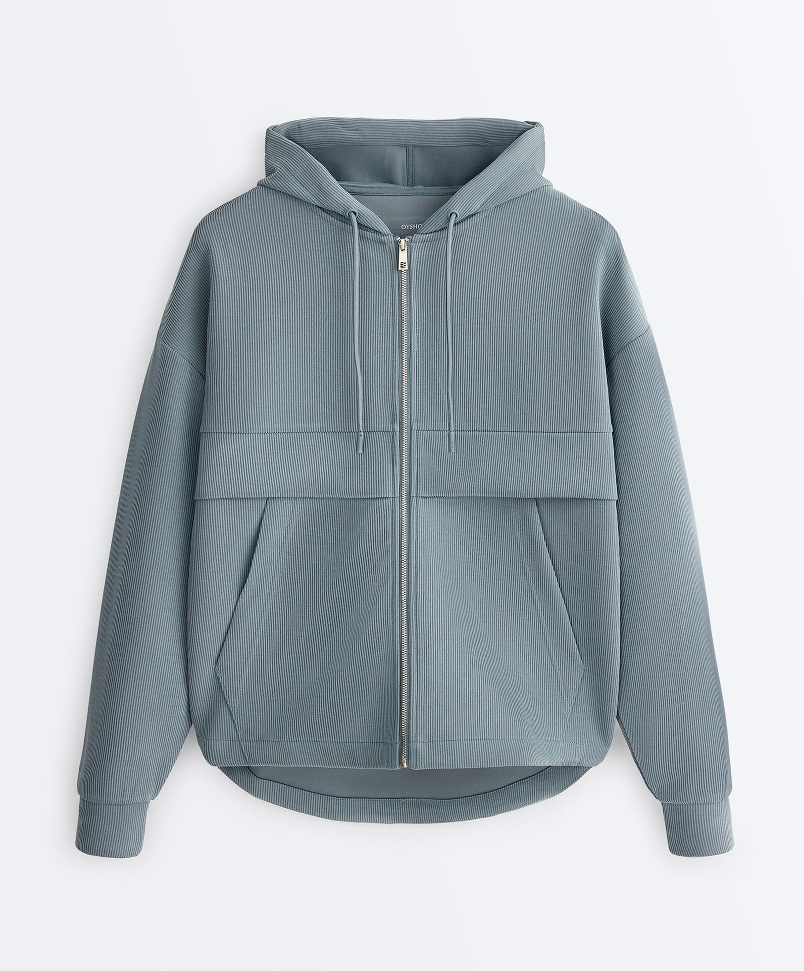 Soft-touch modal zip rib sweatshirt — DARK GREY-BLUE