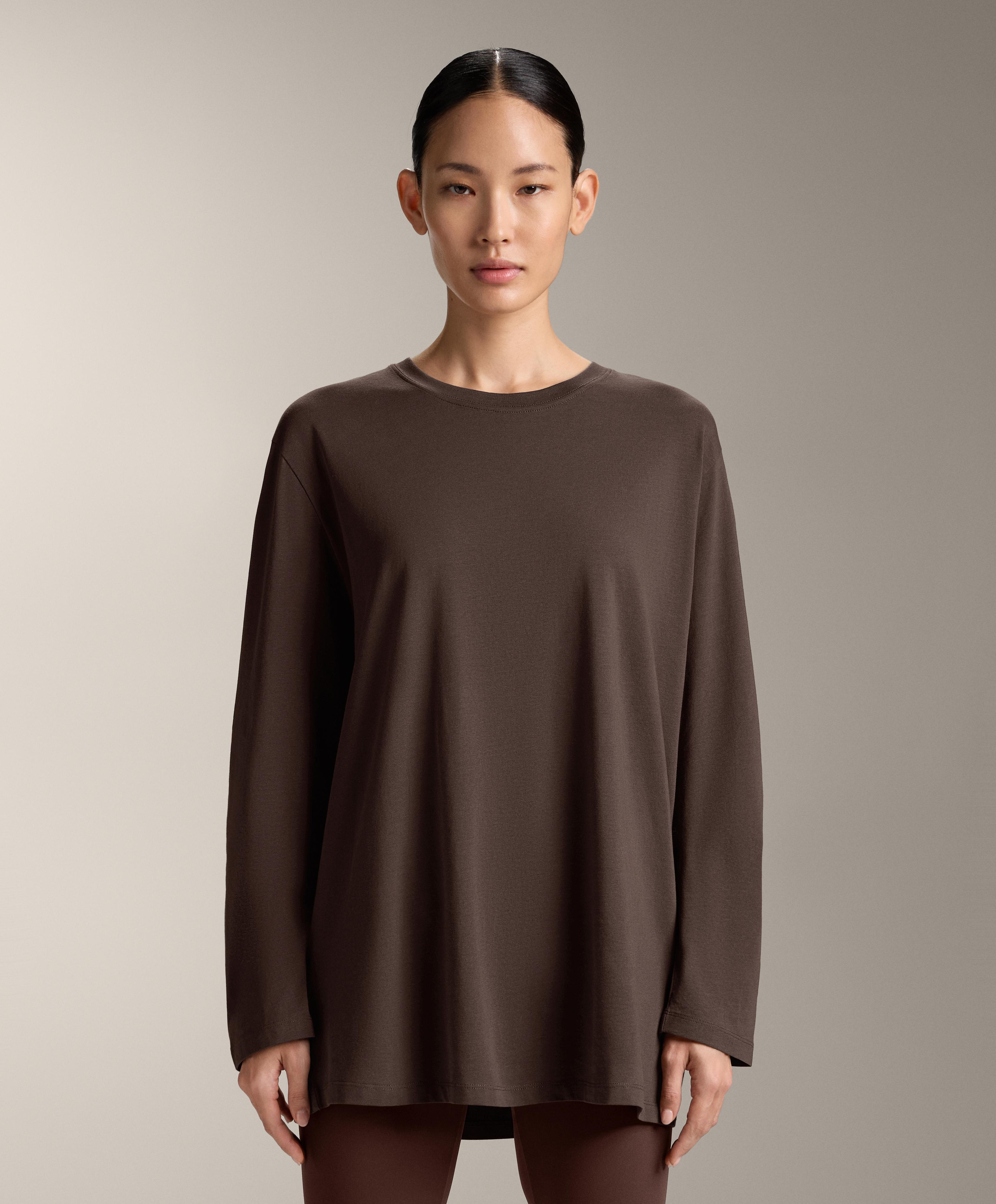 Oversize cotton blend long-sleeve T-shirt — BROWN
