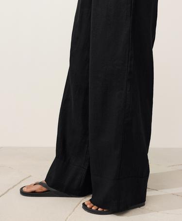 100% linen straight-leg trousers — BLACK 4