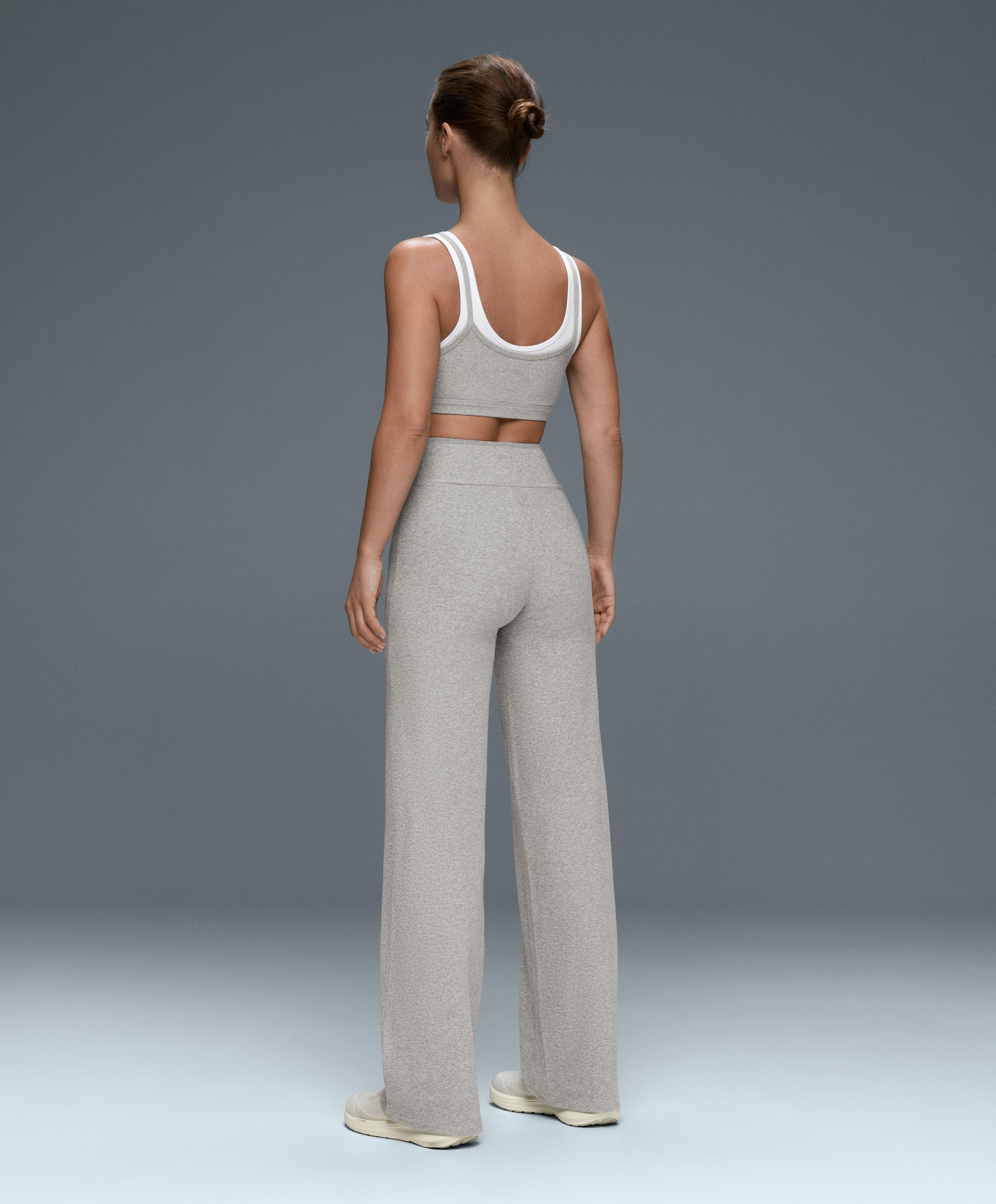 Comfortlux high-waisted straight-leg heathered trousers — GREY MELANGE
