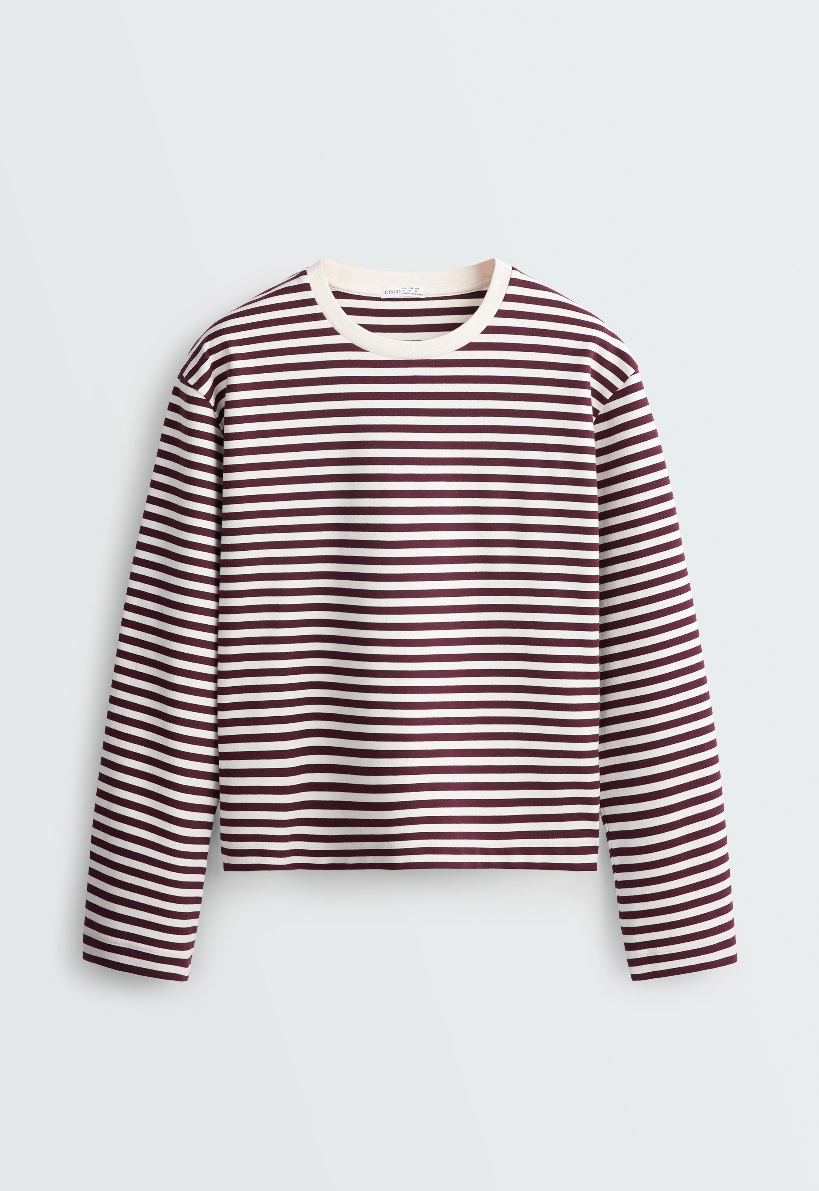 Boxy striped cotton blend long-sleeved T-shirt — PLUM