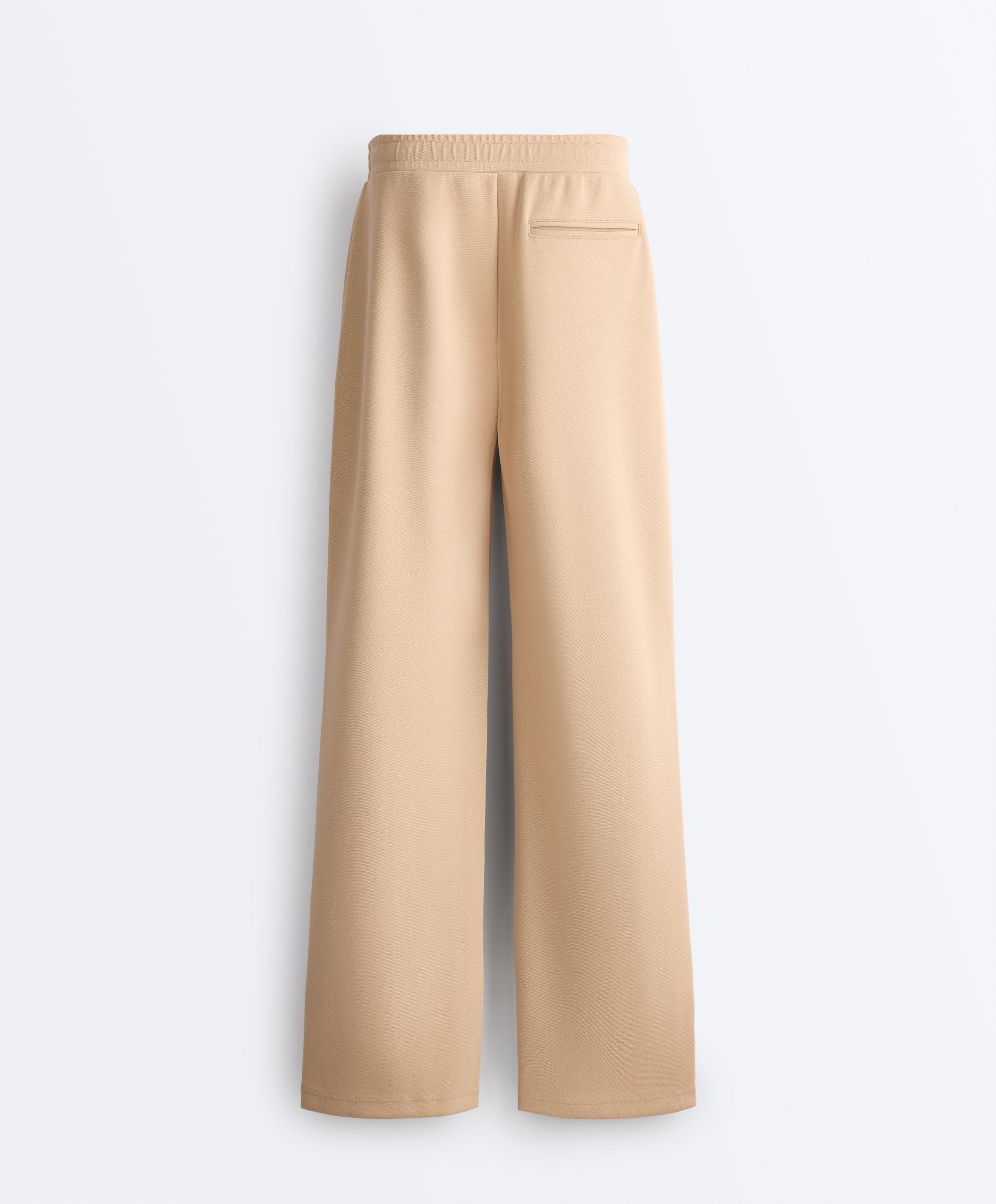 Cotton piqué straight-leg trousers — BEIGE
