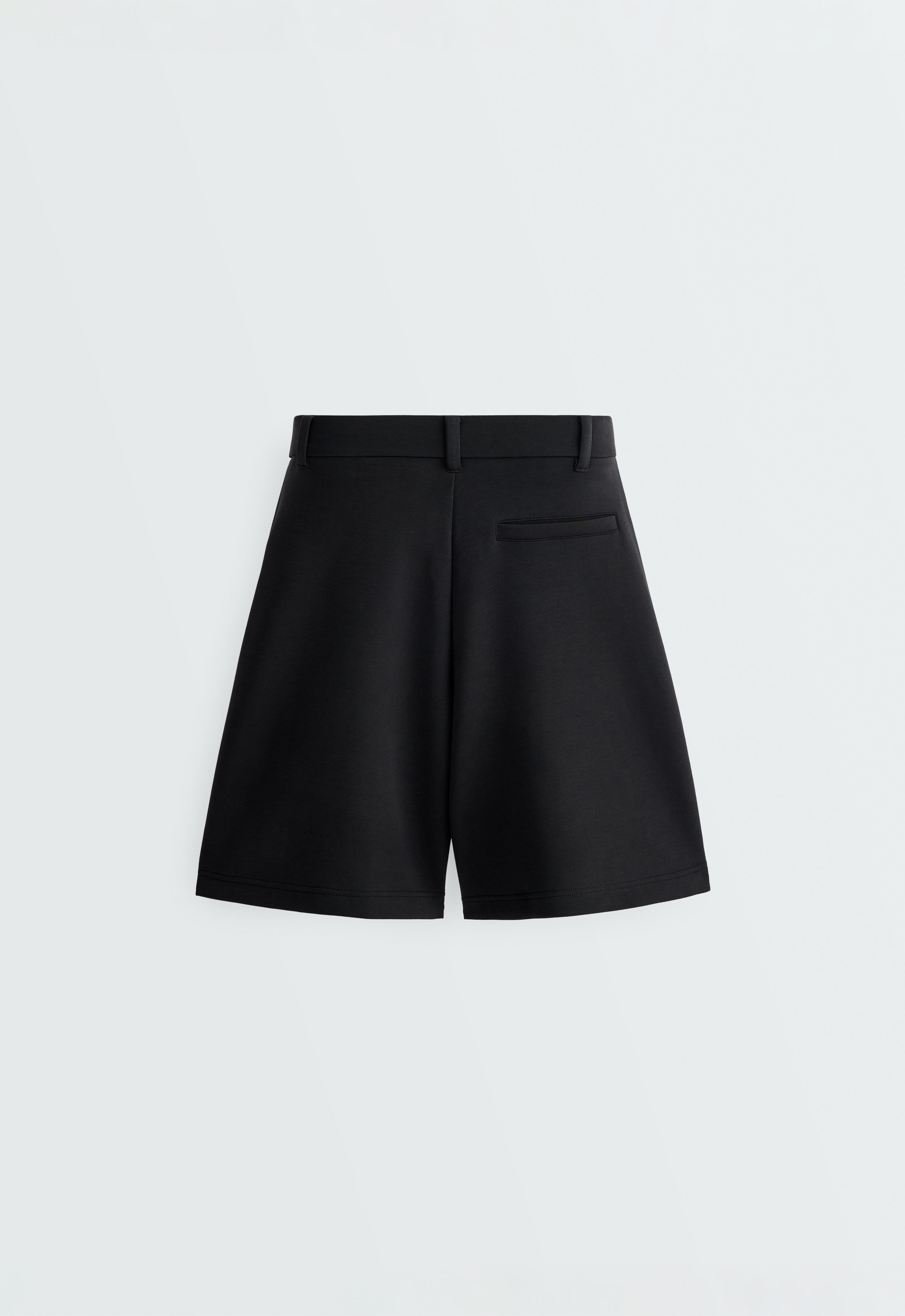 Soft-touch modal Bermuda shorts with pleats — BLACK