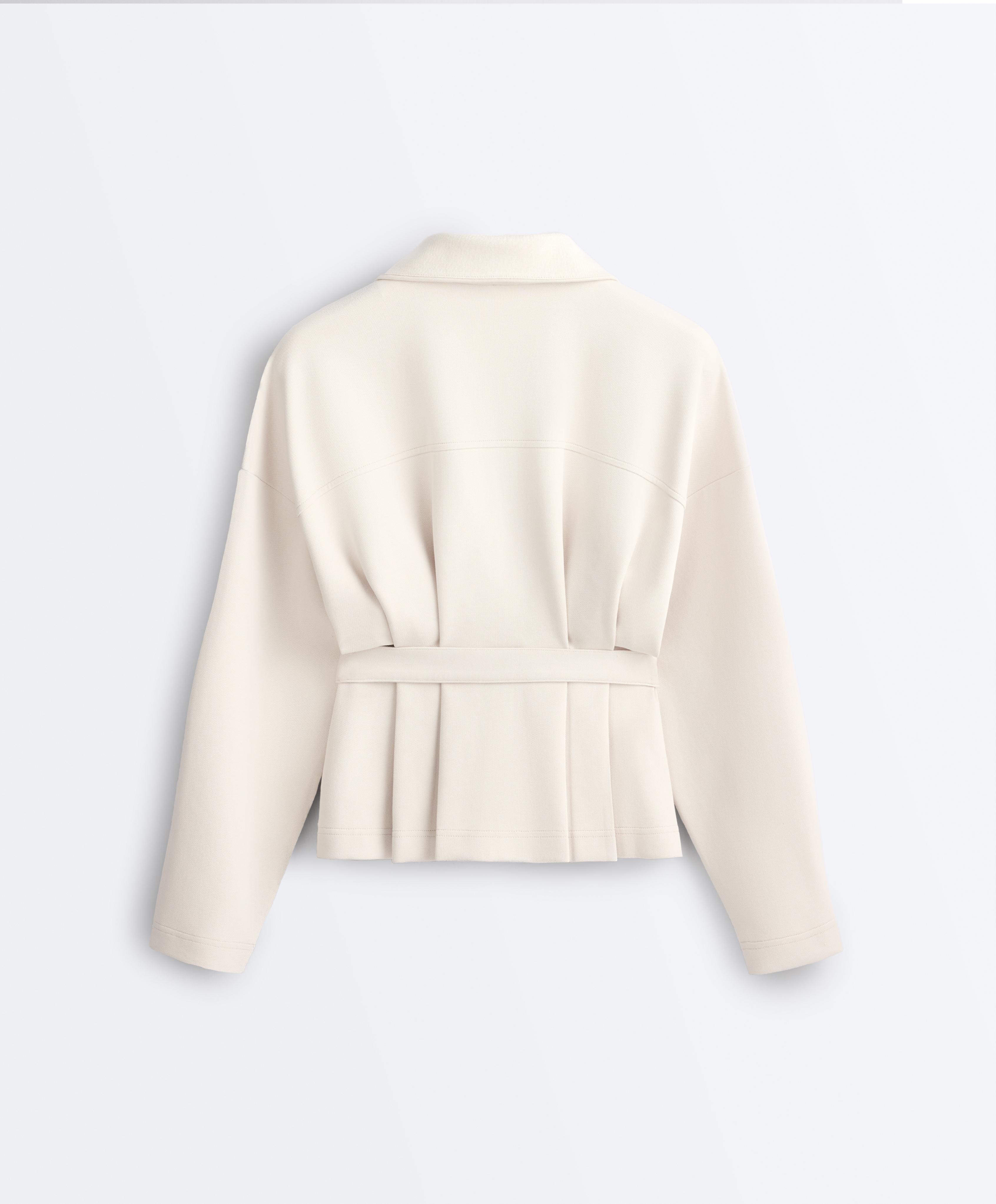 Cotton piqué belted jacket — PALE MINK