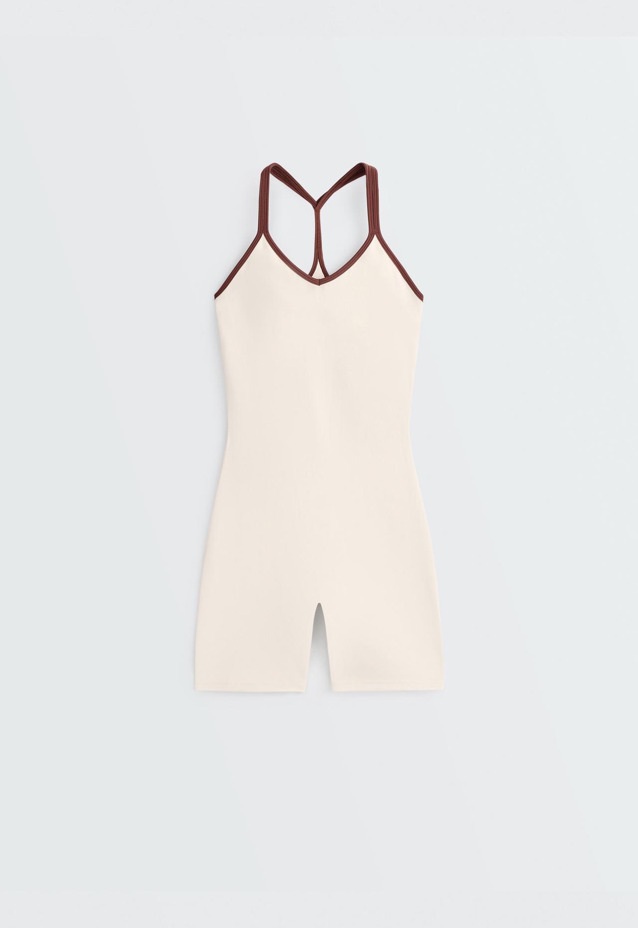 Comfortlux short jumpsuit with contrast double straps — PALE ECRU