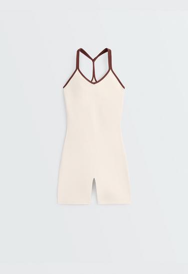 Comfortlux short jumpsuit with contrast double straps — PALE ECRU 6