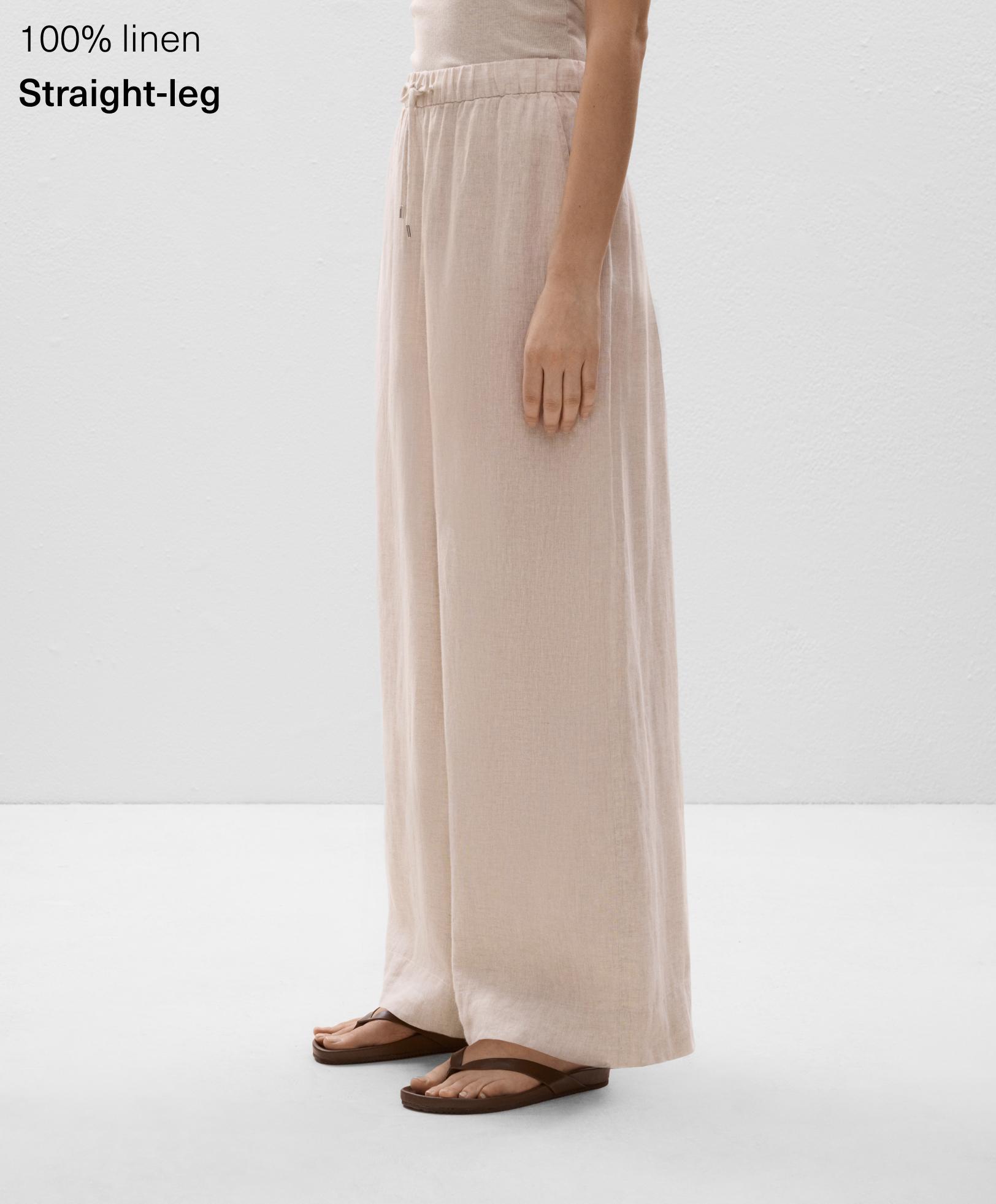 بنطلون مستقيم عريض 100% من الكتان بنطلون مستقيم عريض 100% من الكتان