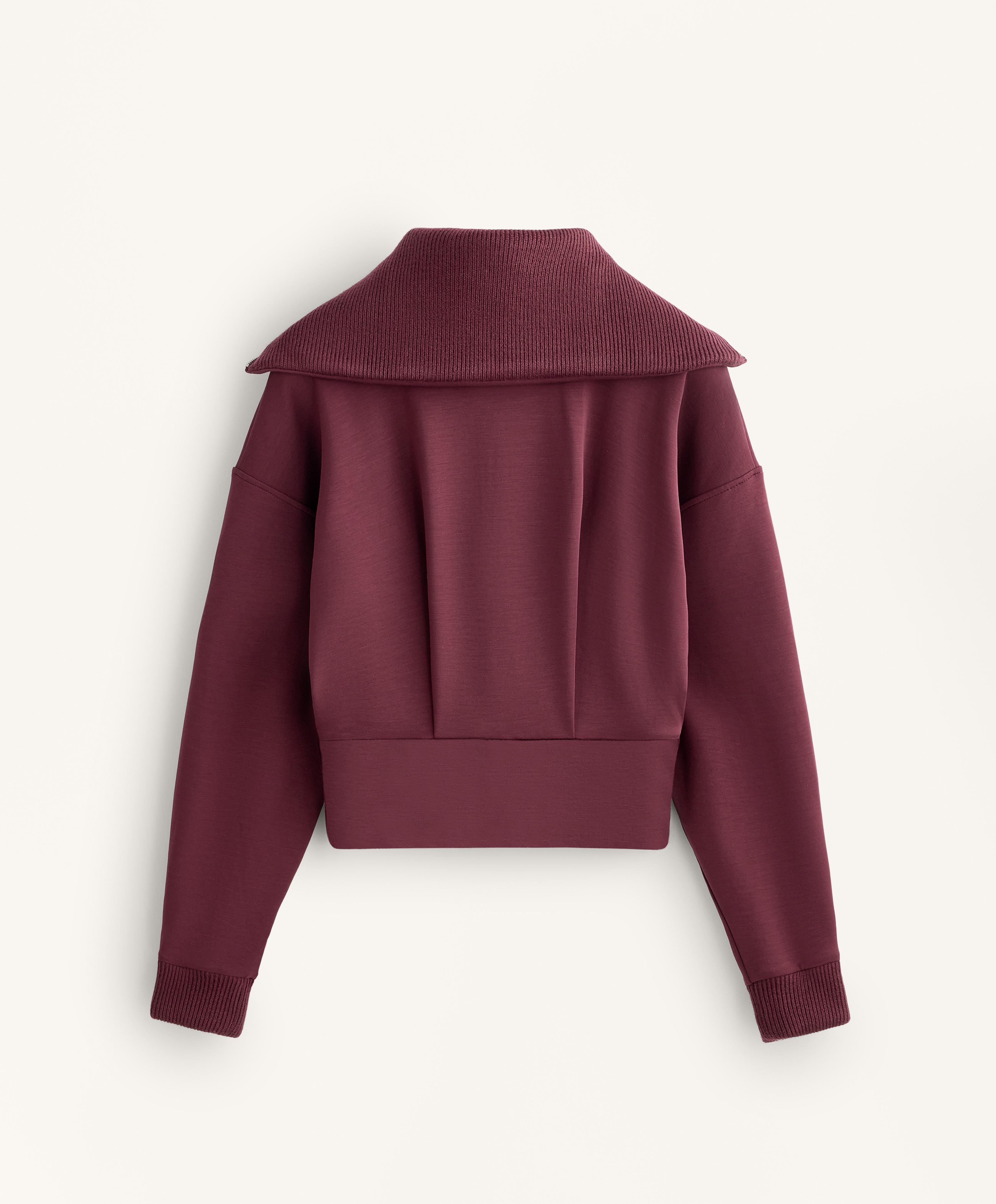 Fitted waist knit collar jacket with brushed modal — MAROON