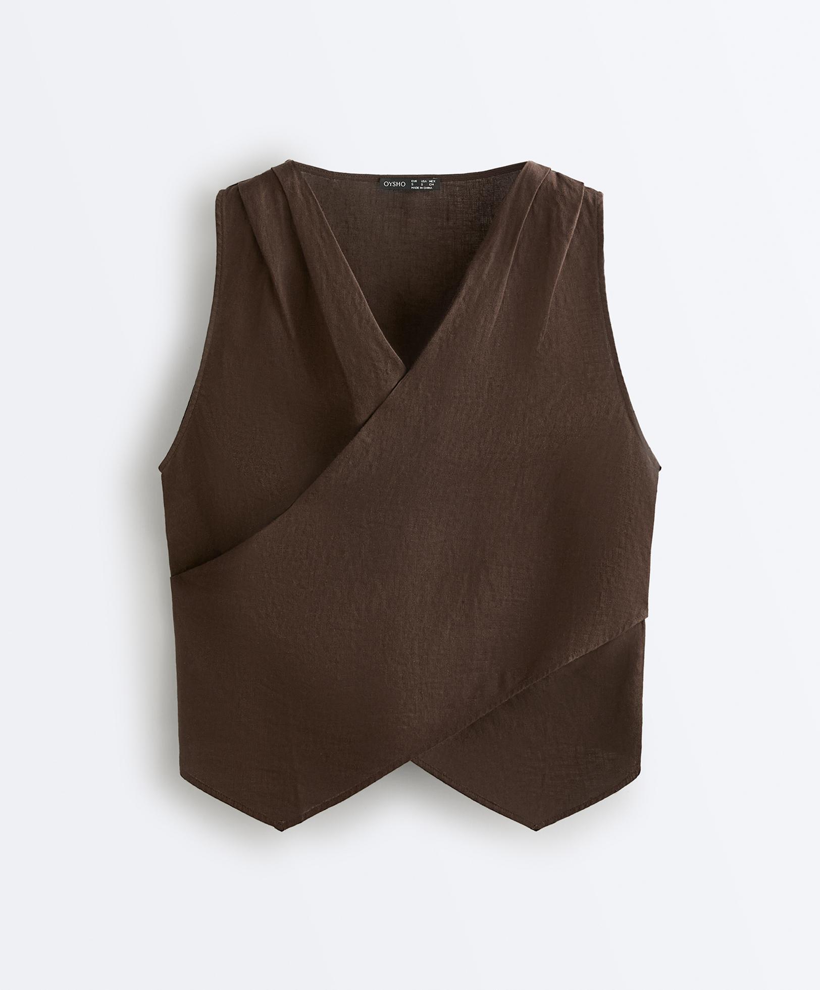100% linen crossover top — DARK BROWN